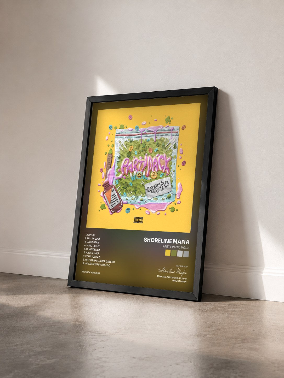 #noir Tableau de l'album Party Pack. Vol 2 de Shoreline Mafia vu de trois quarts, cadre noir