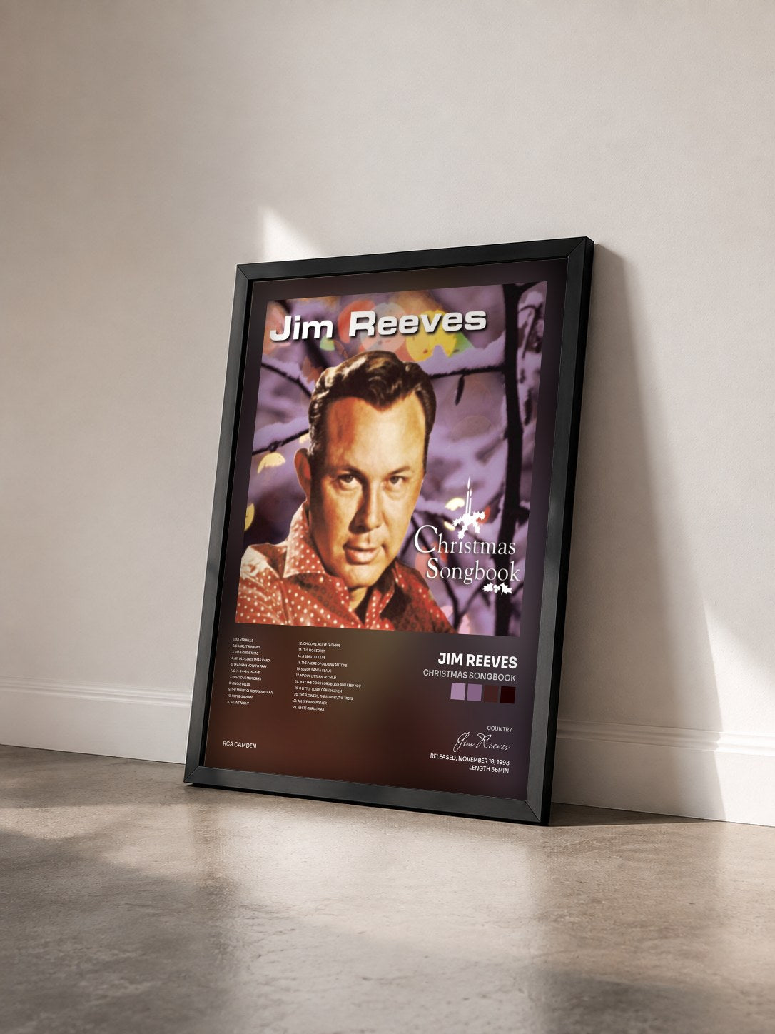 #noir Tableau de l'album Christmas Songbook de Jim Reeves vu de trois quarts, cadre noir