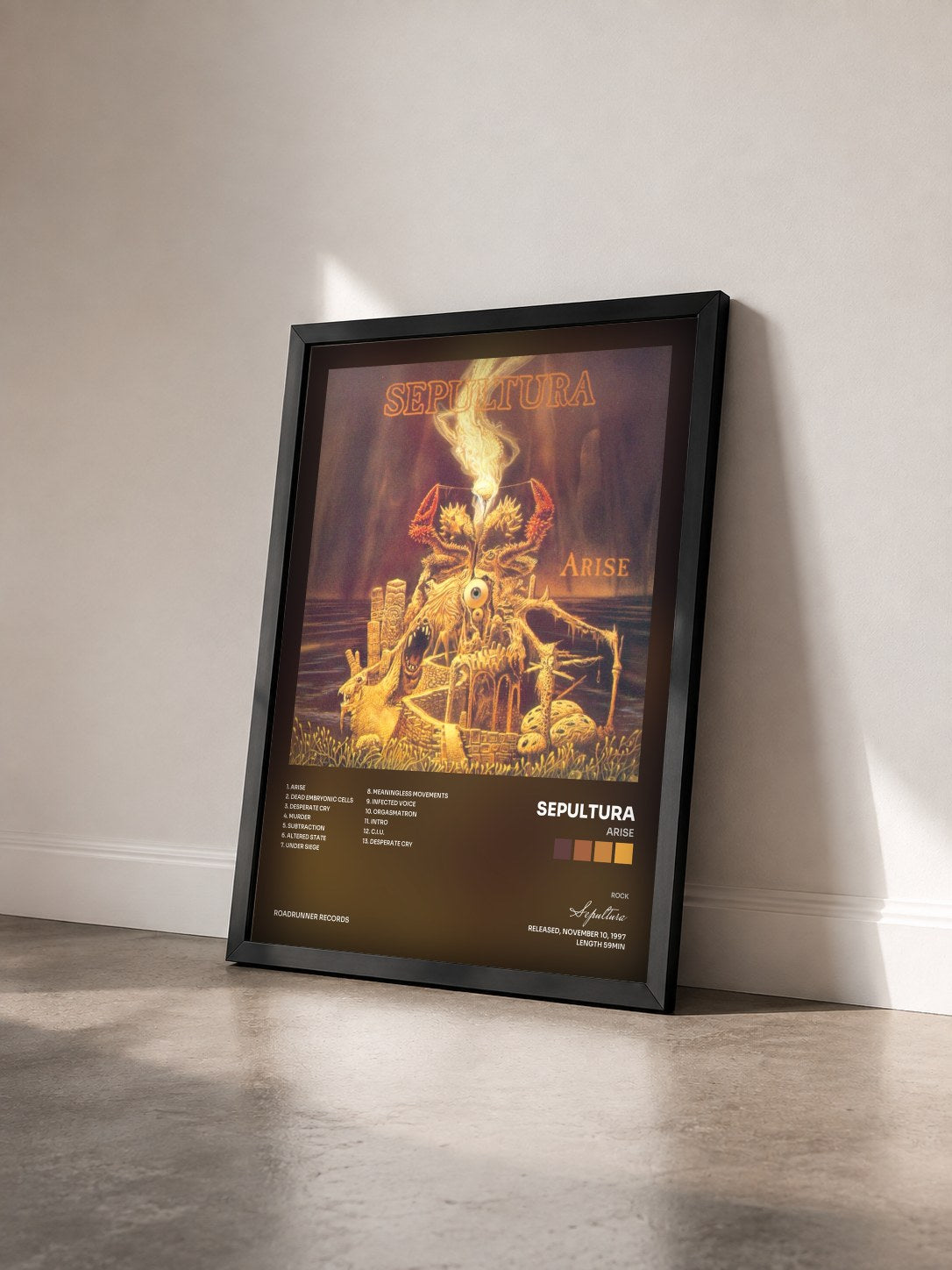 #noir Tableau de l'album Arise de Sepultura vu de trois quarts, cadre noir