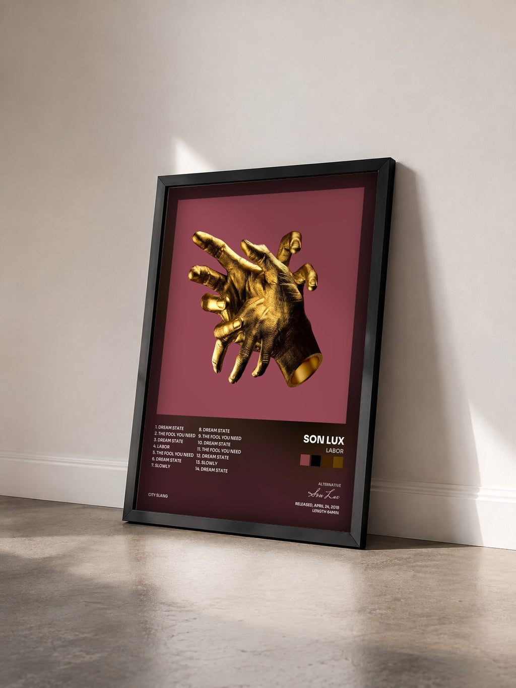 #noir Tableau de l'album Labor de Son Lux vu de trois quarts, cadre noir