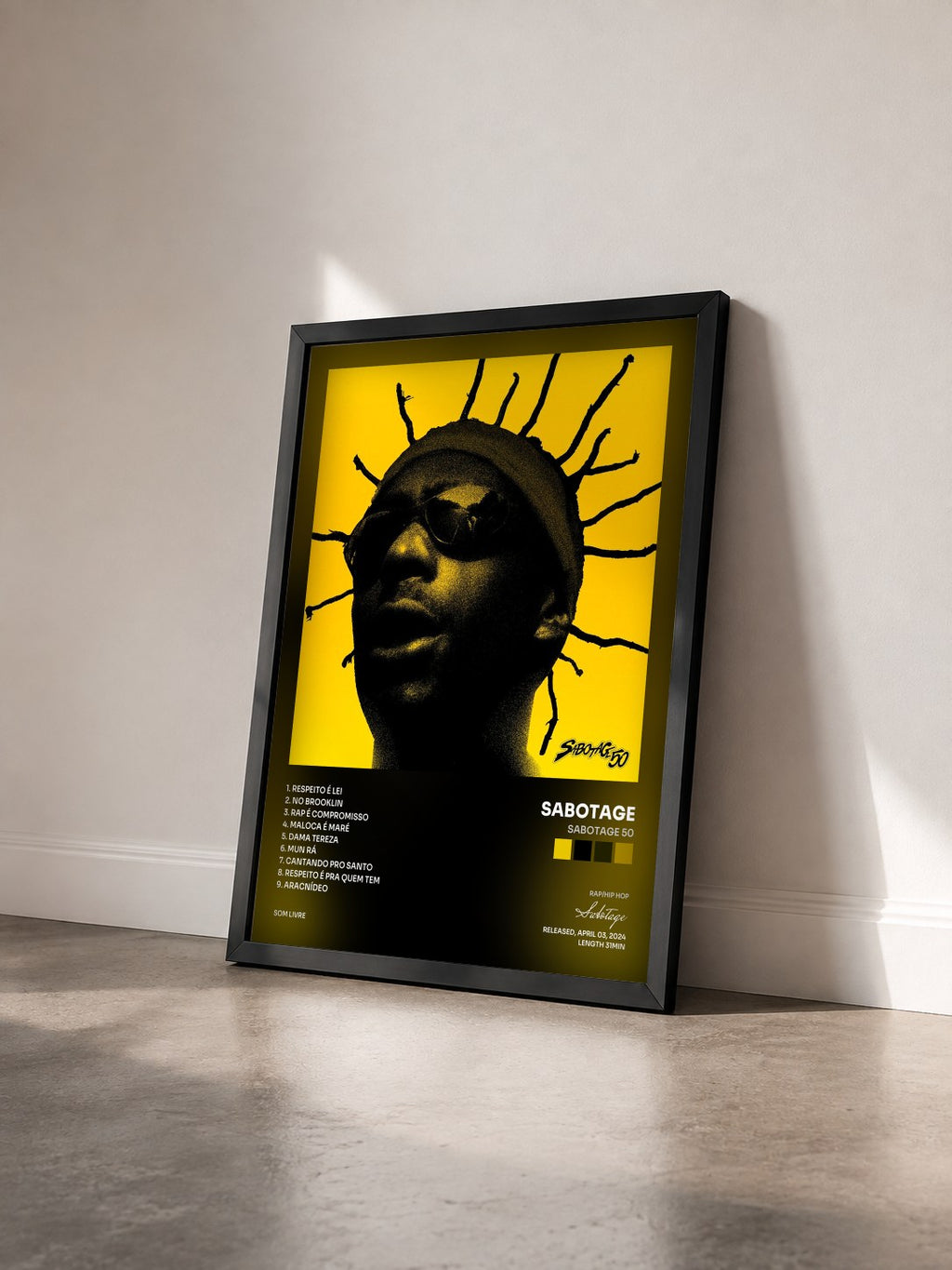 #noir Tableau de l'album Sabotage 50 de Sabotage vu de trois quarts, cadre noir