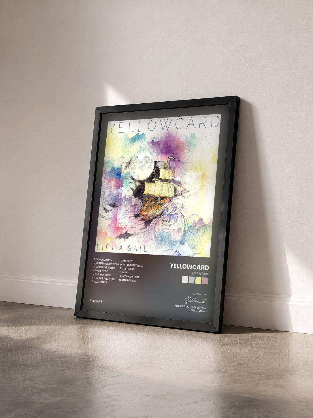 #noir Tableau de l'album Lift A Sail de Yellowcard vu de trois quarts, cadre noir