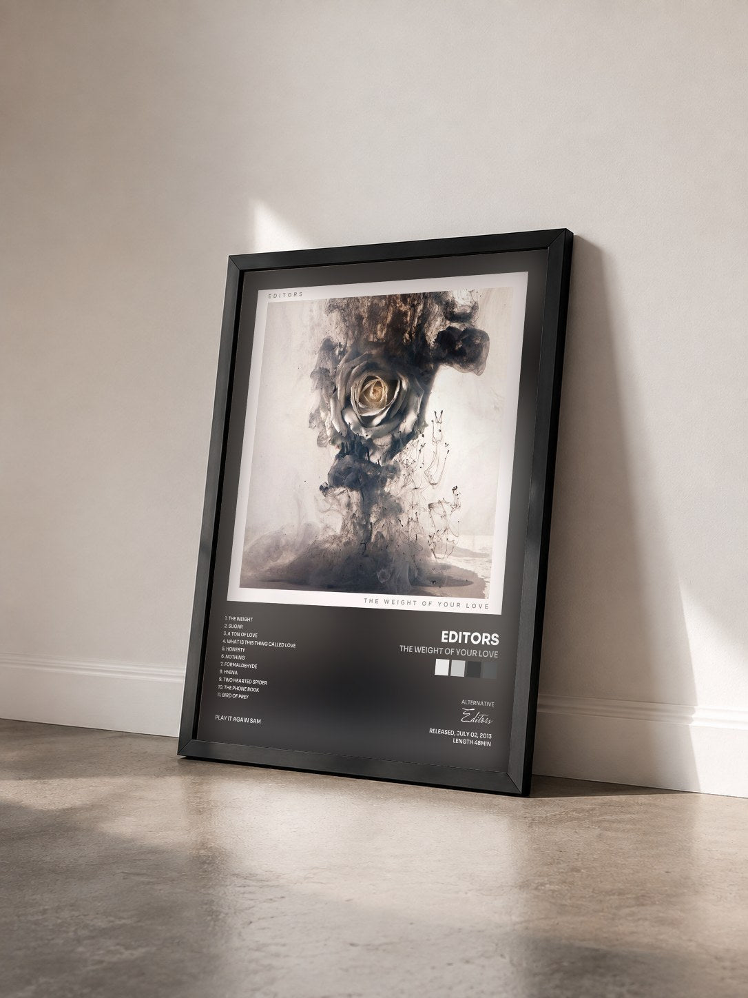 #noir Tableau de l'album The Weight of Your Love de Editors vu de trois quarts, cadre noir
