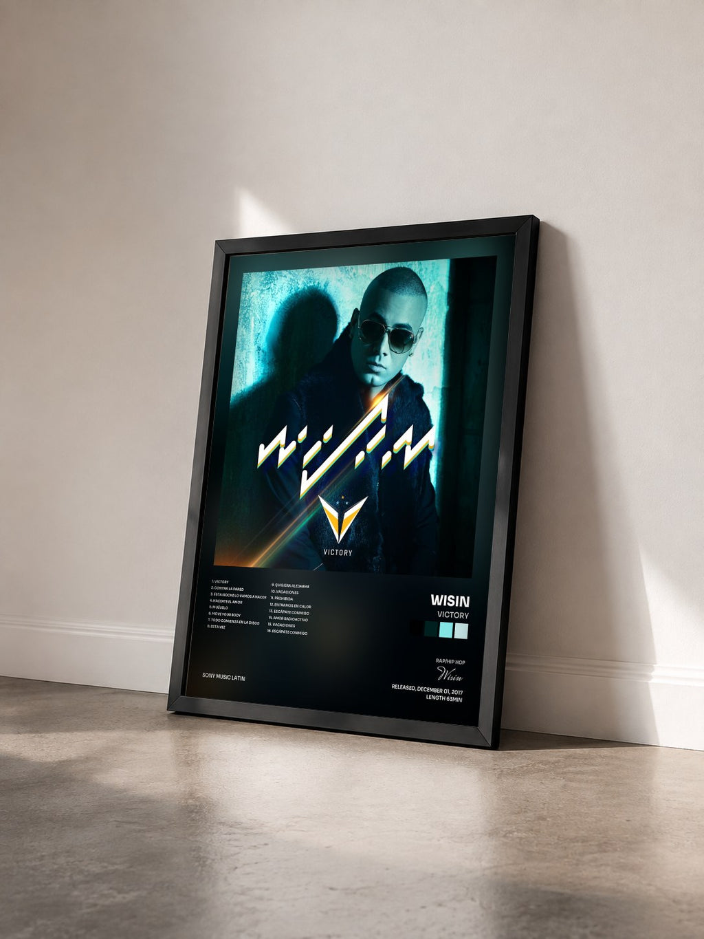 #noir Tableau de l'album Victory de Wisin vu de trois quarts, cadre noir