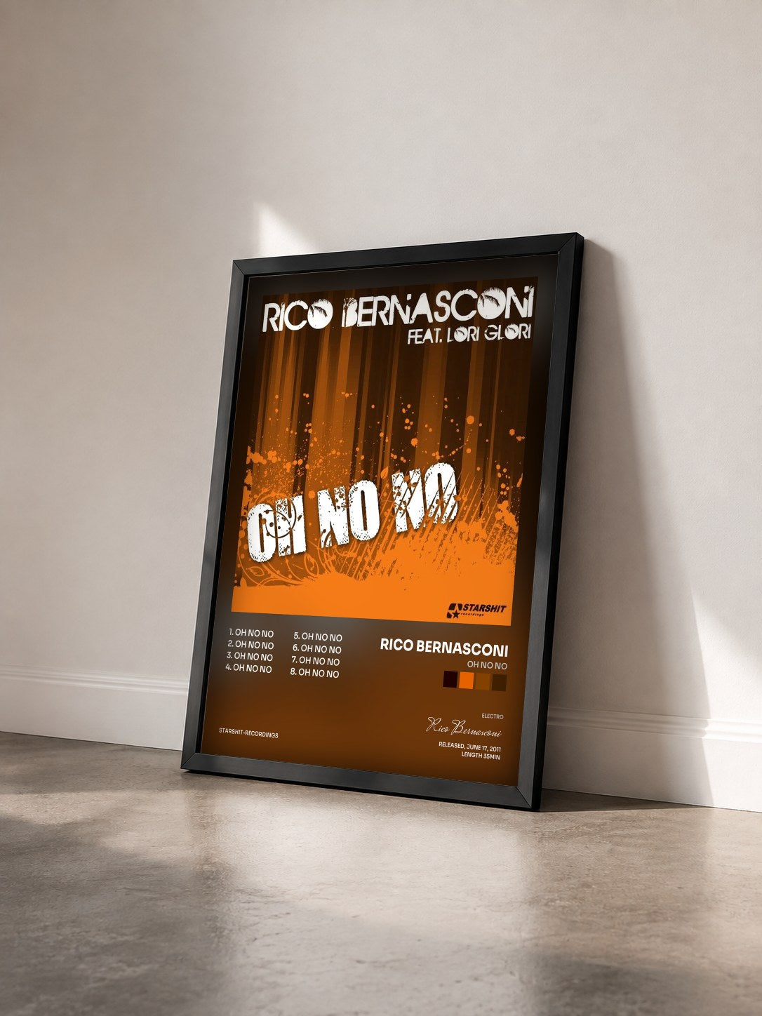 #noir Tableau de l'album Oh No No de Rico Bernasconi vu de trois quarts, cadre noir