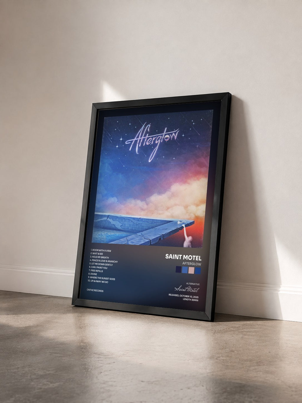 #noir Tableau de l'album Afterglow de Saint Motel vu de trois quarts, cadre noir
