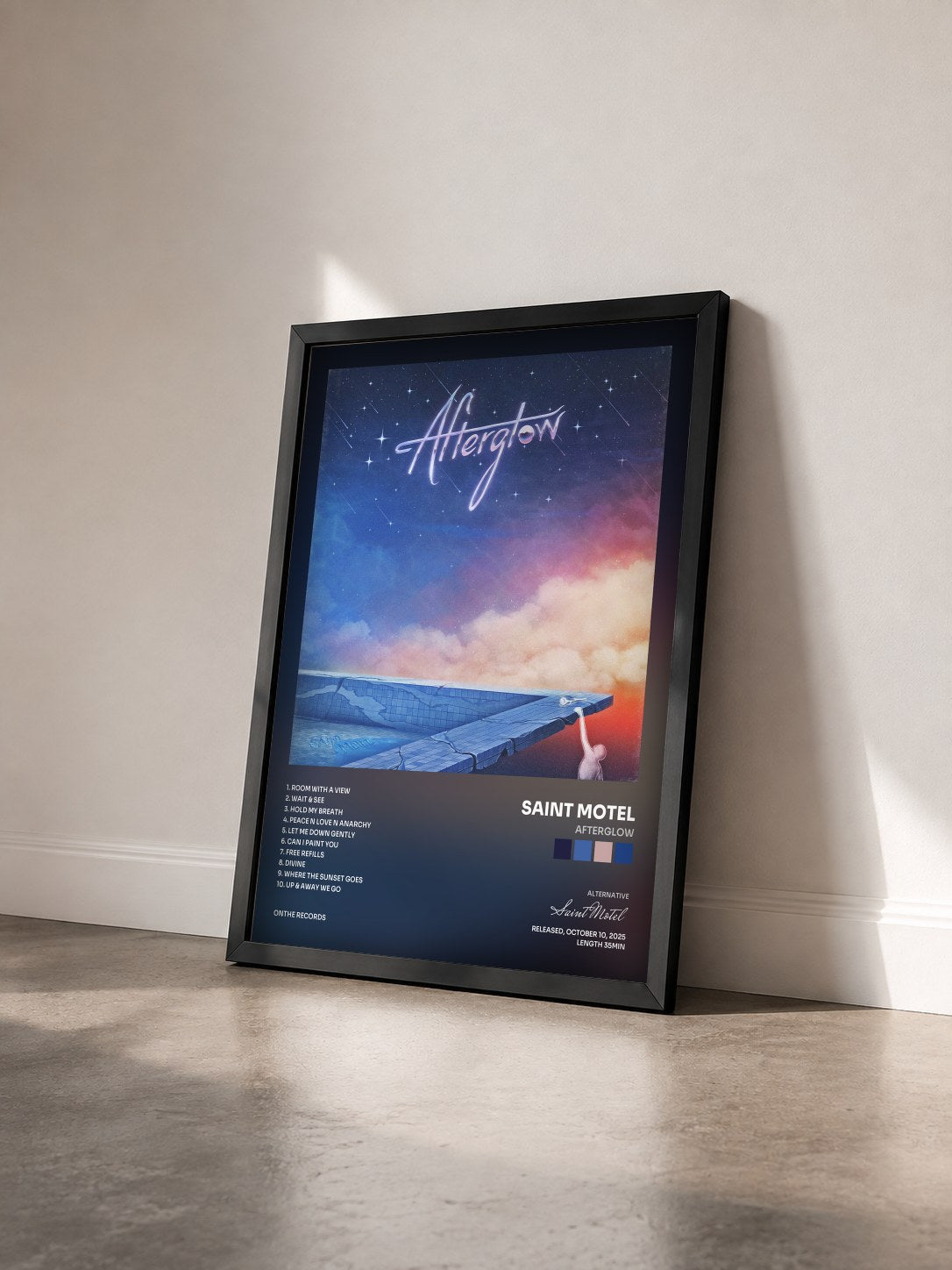 #noir Tableau de l'album Afterglow de Saint Motel vu de trois quarts, cadre noir
