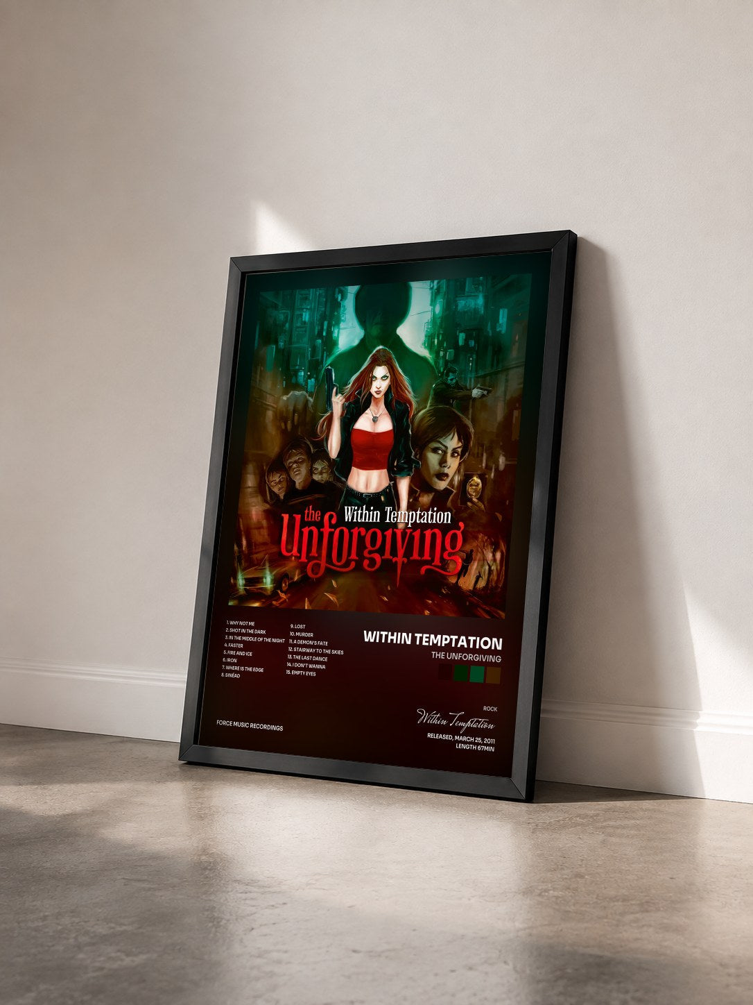 #noir Tableau de l'album The Unforgiving de Within Temptation vu de trois quarts, cadre noir