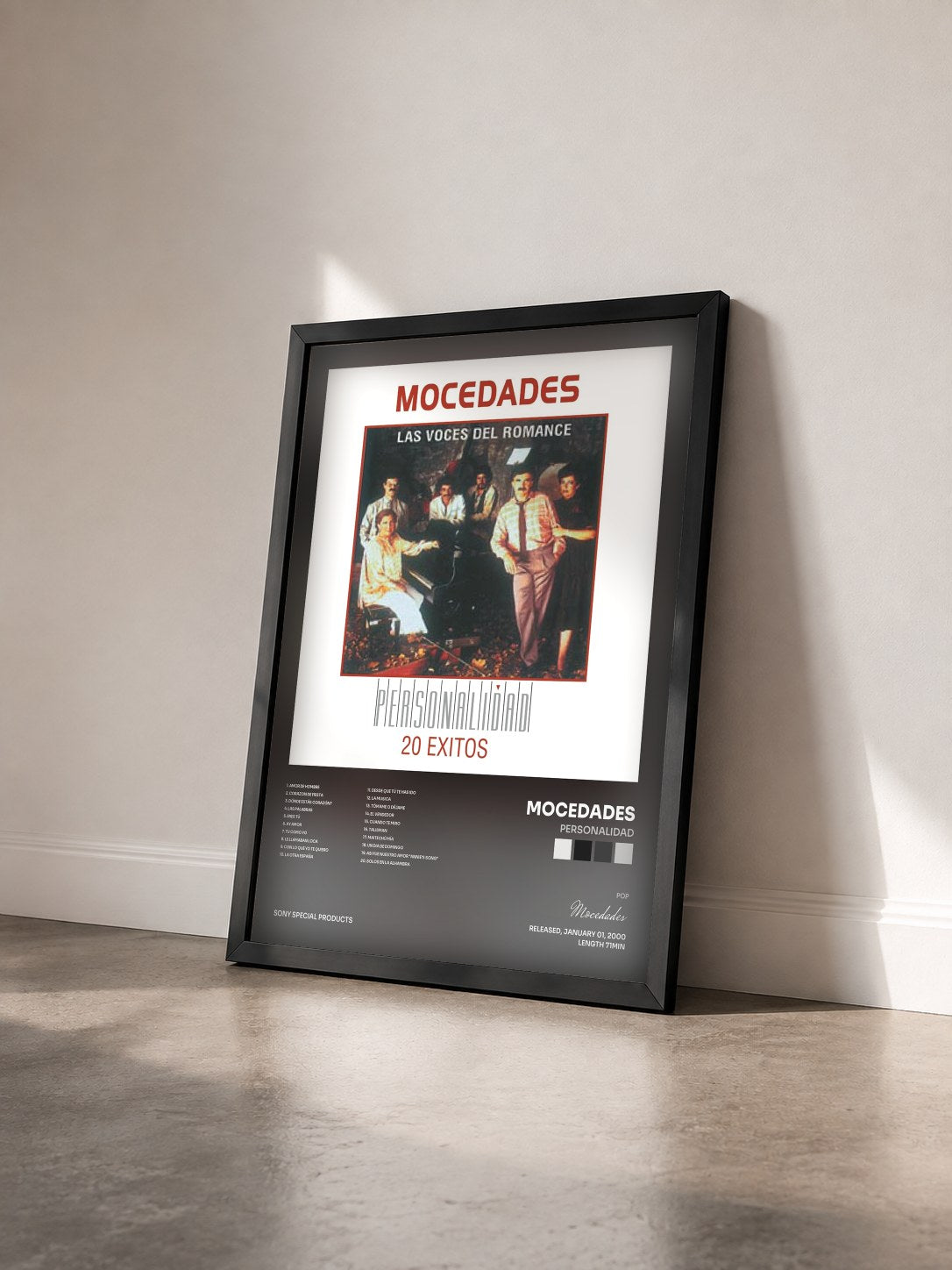 #noir Tableau de l'album Personalidad de Mocedades vu de trois quarts, cadre noir