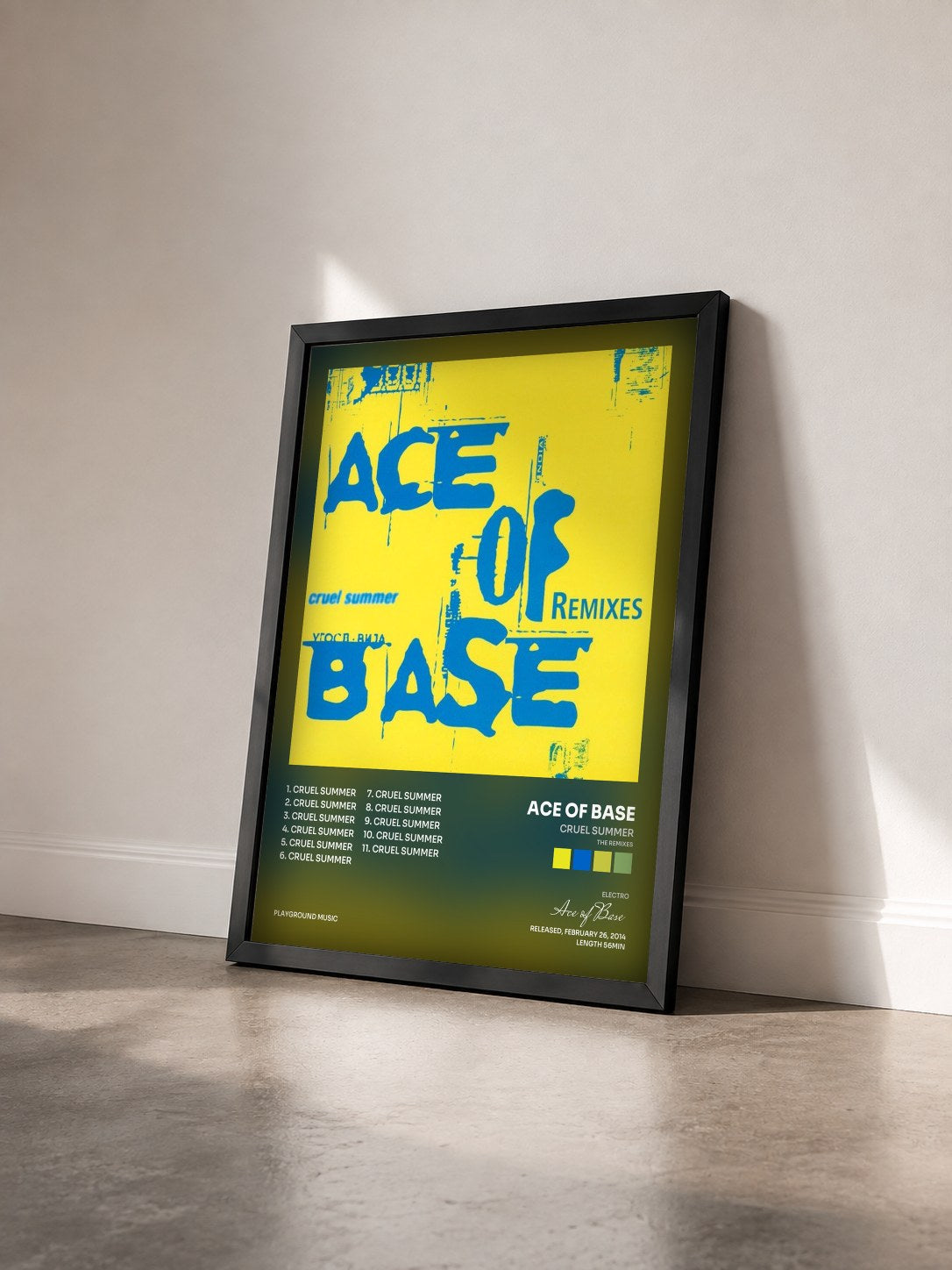 #noir Tableau de l'album Cruel Summer (The Remixes) de Ace of Base vu de trois quarts, cadre noir