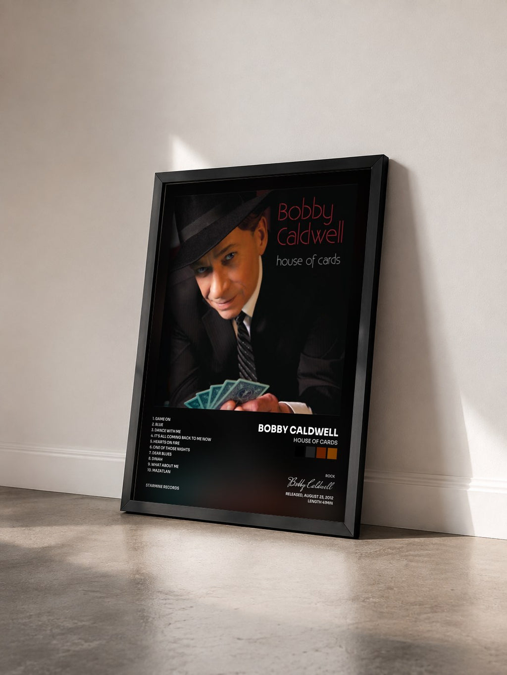 #noir Tableau de l'album House of Cards de Bobby Caldwell vu de trois quarts, cadre noir