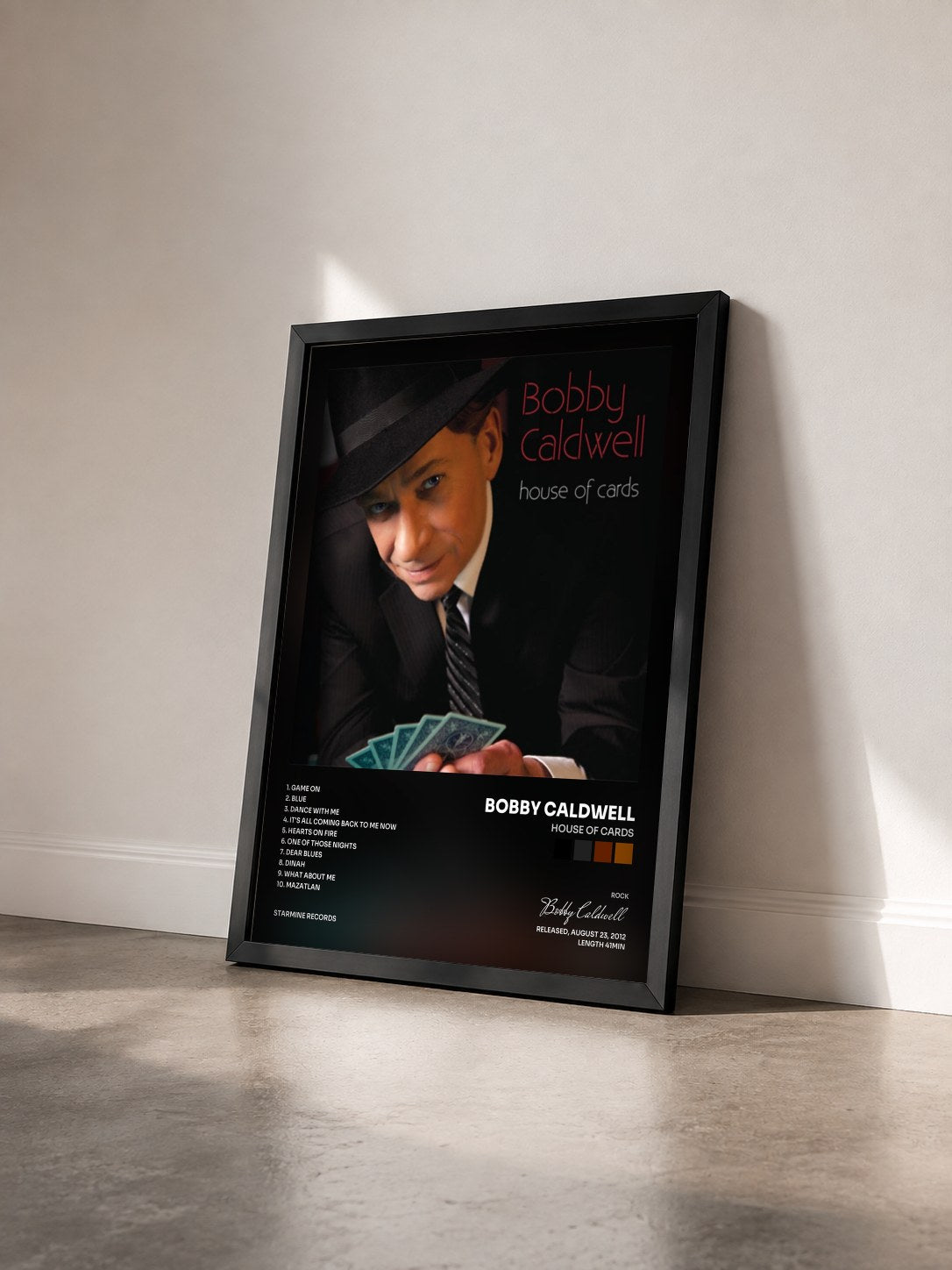 #noir Tableau de l'album House of Cards de Bobby Caldwell vu de trois quarts, cadre noir