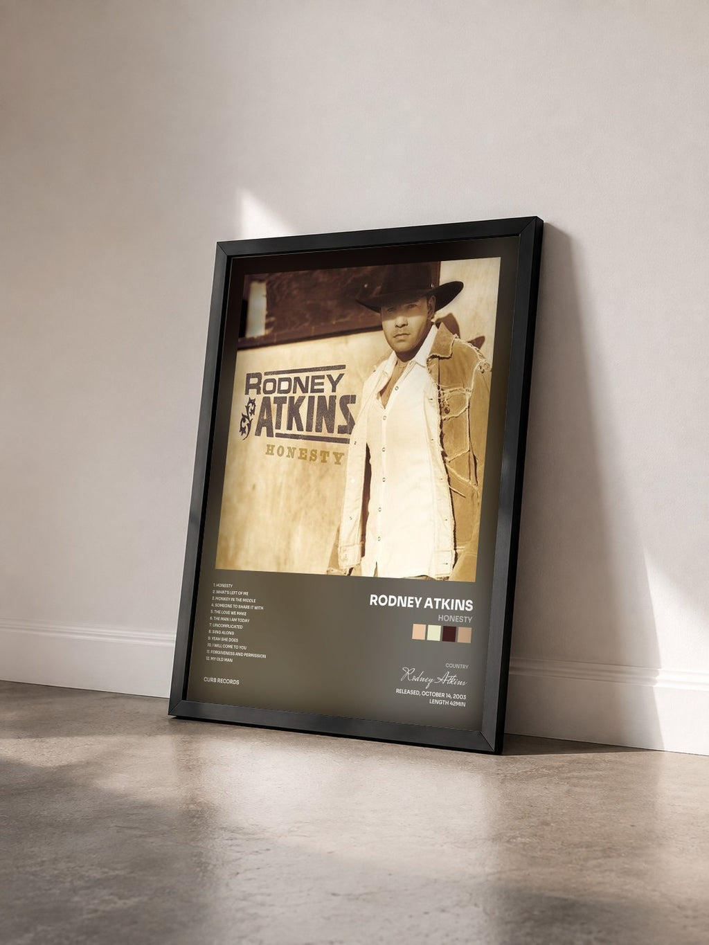 #noir Tableau de l'album Honesty de Rodney Atkins vu de trois quarts, cadre noir