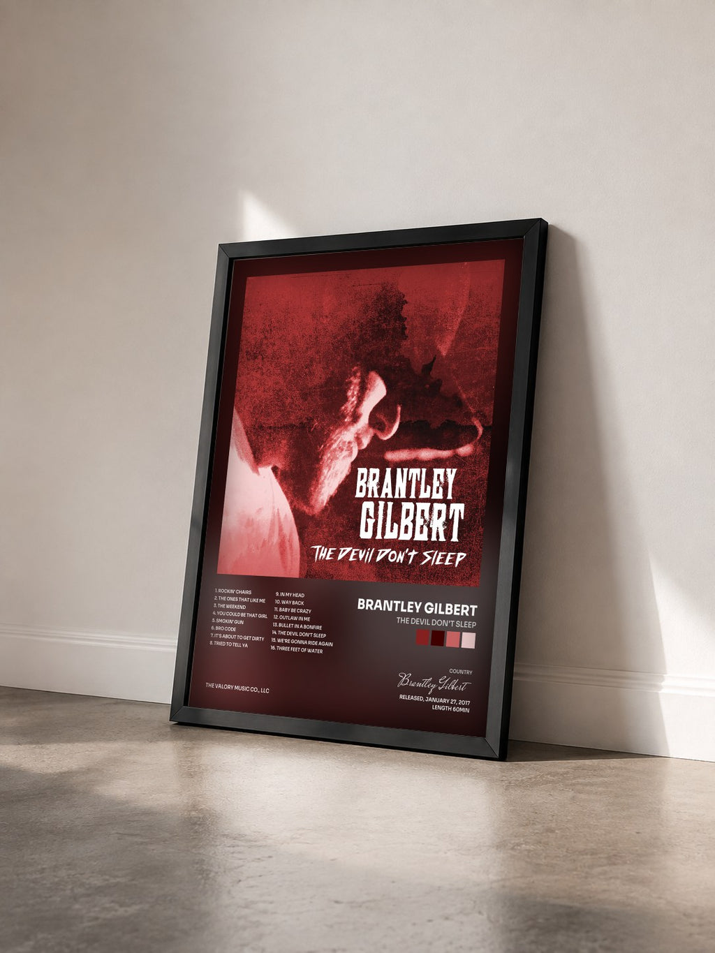 #noir Tableau de l'album The Devil Don't Sleep de Brantley Gilbert vu de trois quarts, cadre noir