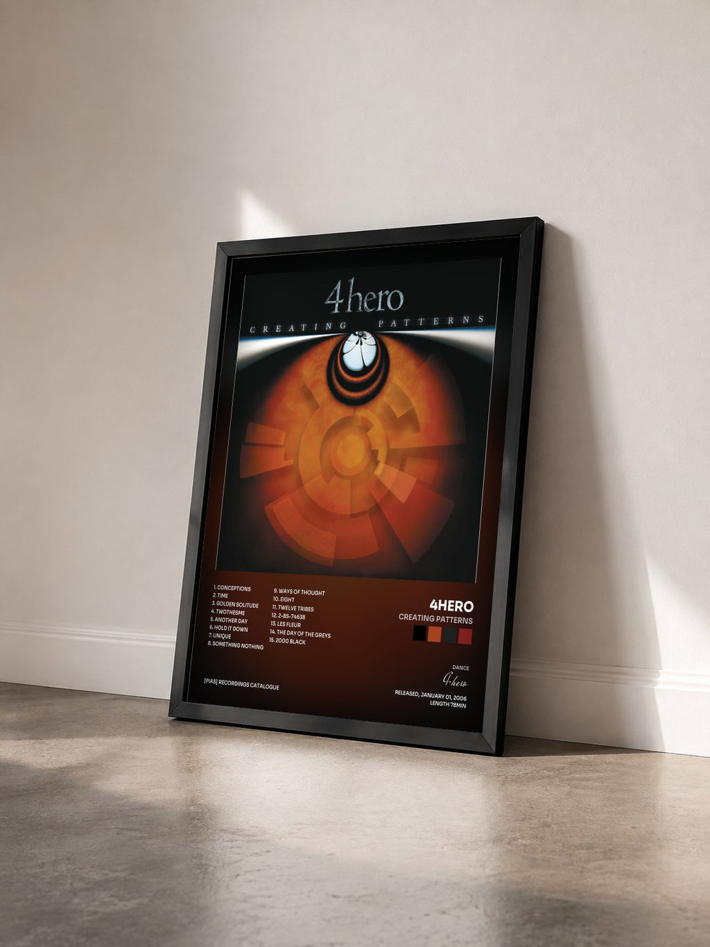 #noir Tableau de l'album Creating Patterns de 4hero vu de trois quarts, cadre noir