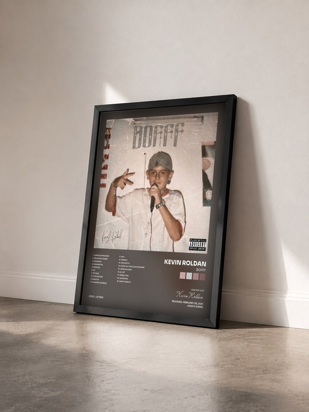 #noir Tableau de l'album Bofff de Kevin Roldan vu de trois quarts, cadre noir