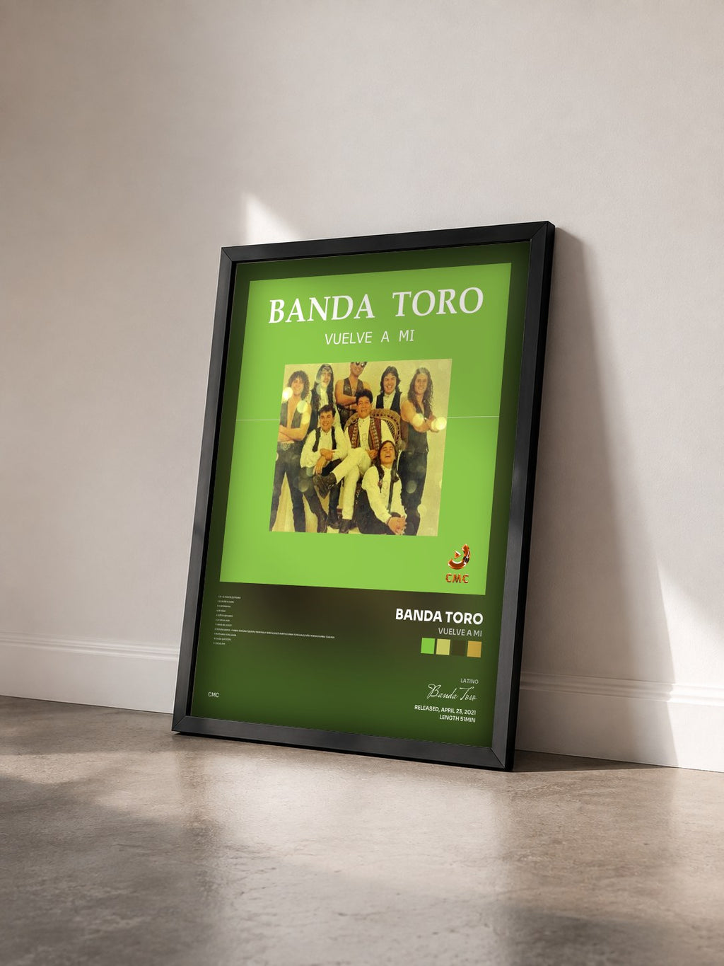 #noir Tableau de l'album Vuelve a Mi de Banda Toro vu de trois quarts, cadre noir