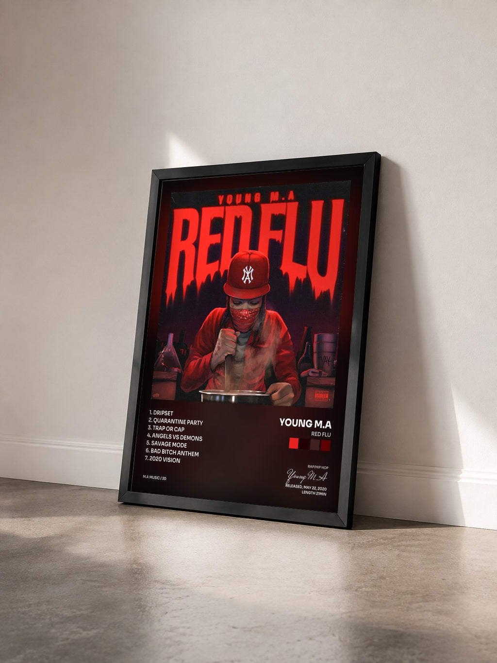 #noir Tableau de l'album Red Flu de Young M.A vu de trois quarts, cadre noir