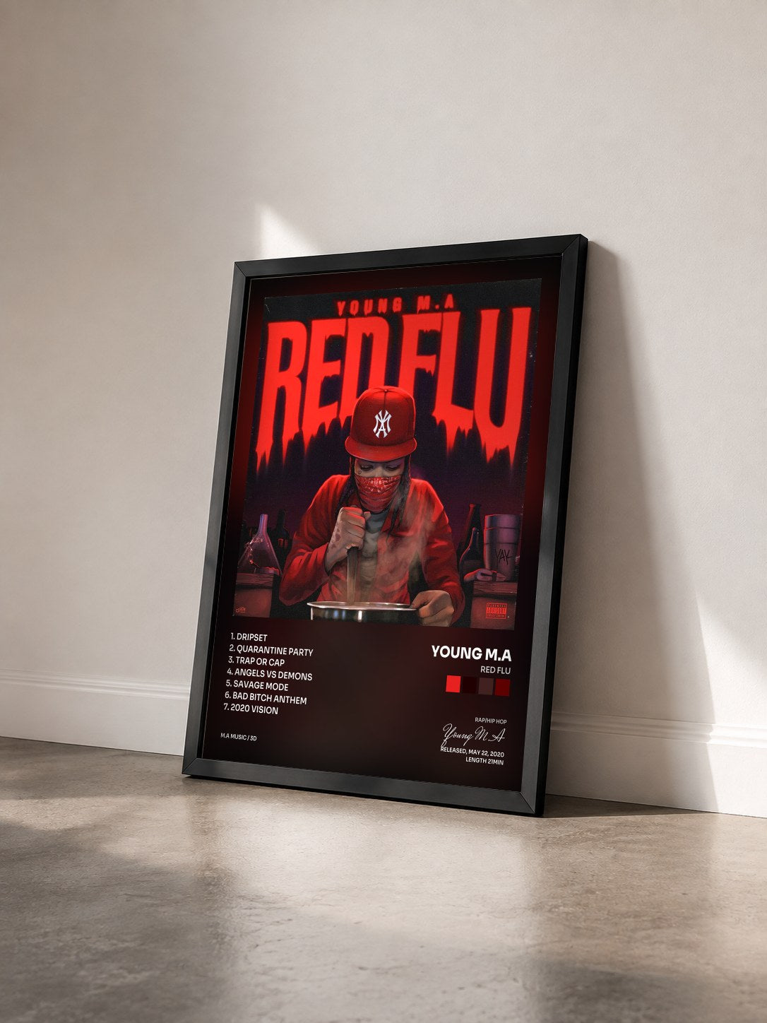 #noir Tableau de l'album Red Flu de Young M.A vu de trois quarts, cadre noir