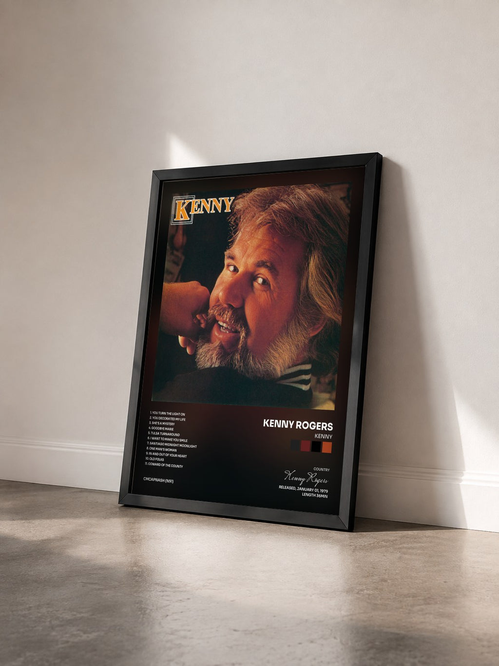 #noir Tableau de l'album Kenny de Kenny Rogers vu de trois quarts, cadre noir