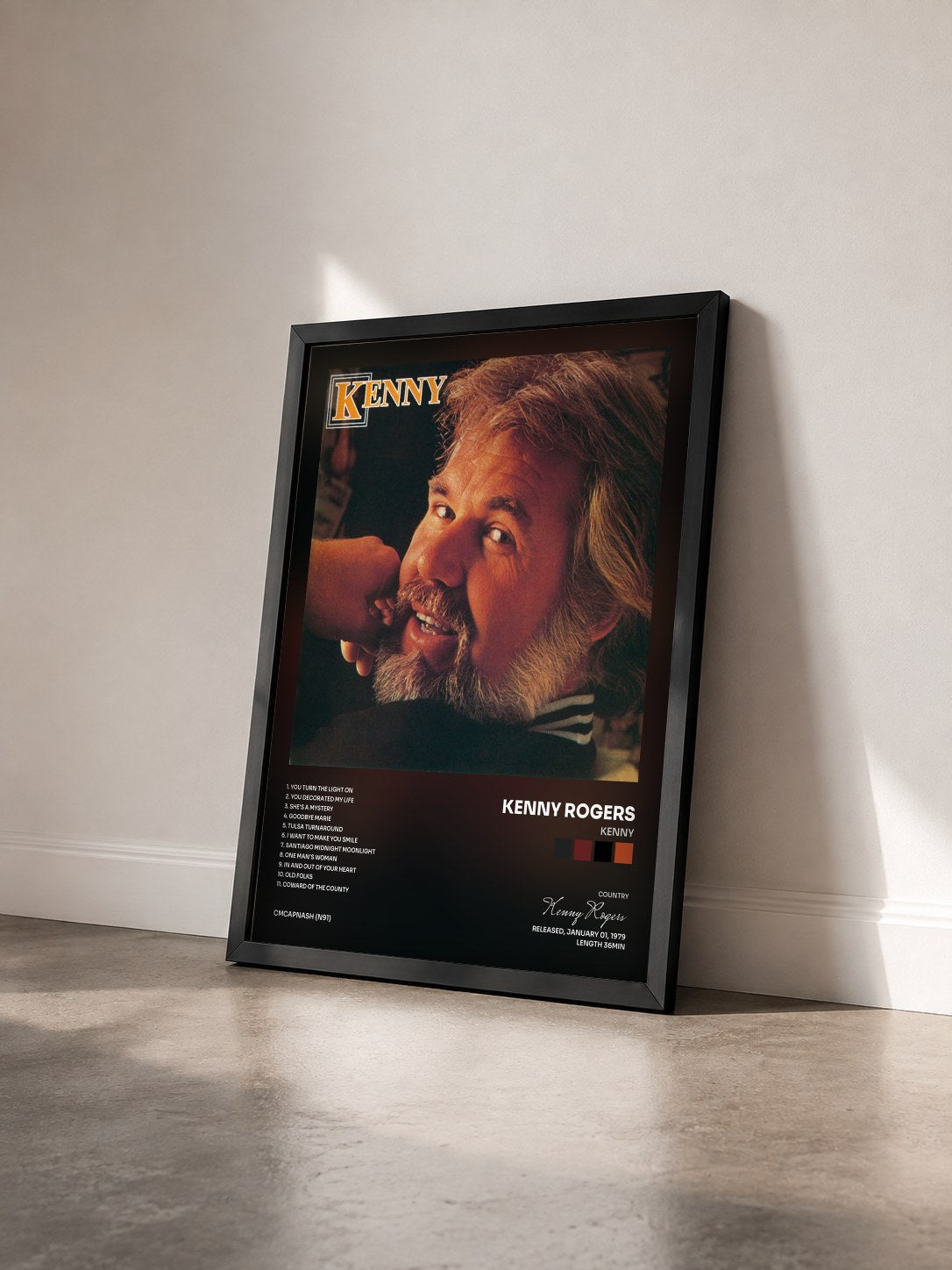 #noir Tableau de l'album Kenny de Kenny Rogers vu de trois quarts, cadre noir