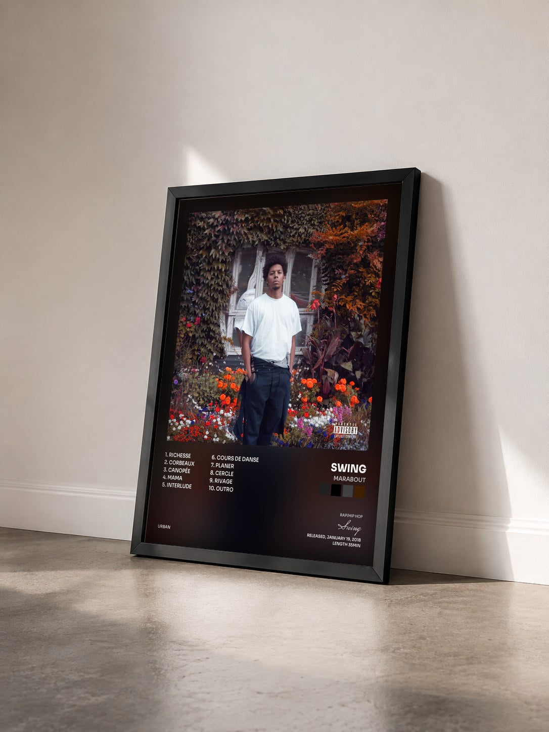 #noir Tableau de l'album Marabout de Swing vu de trois quarts, cadre noir
