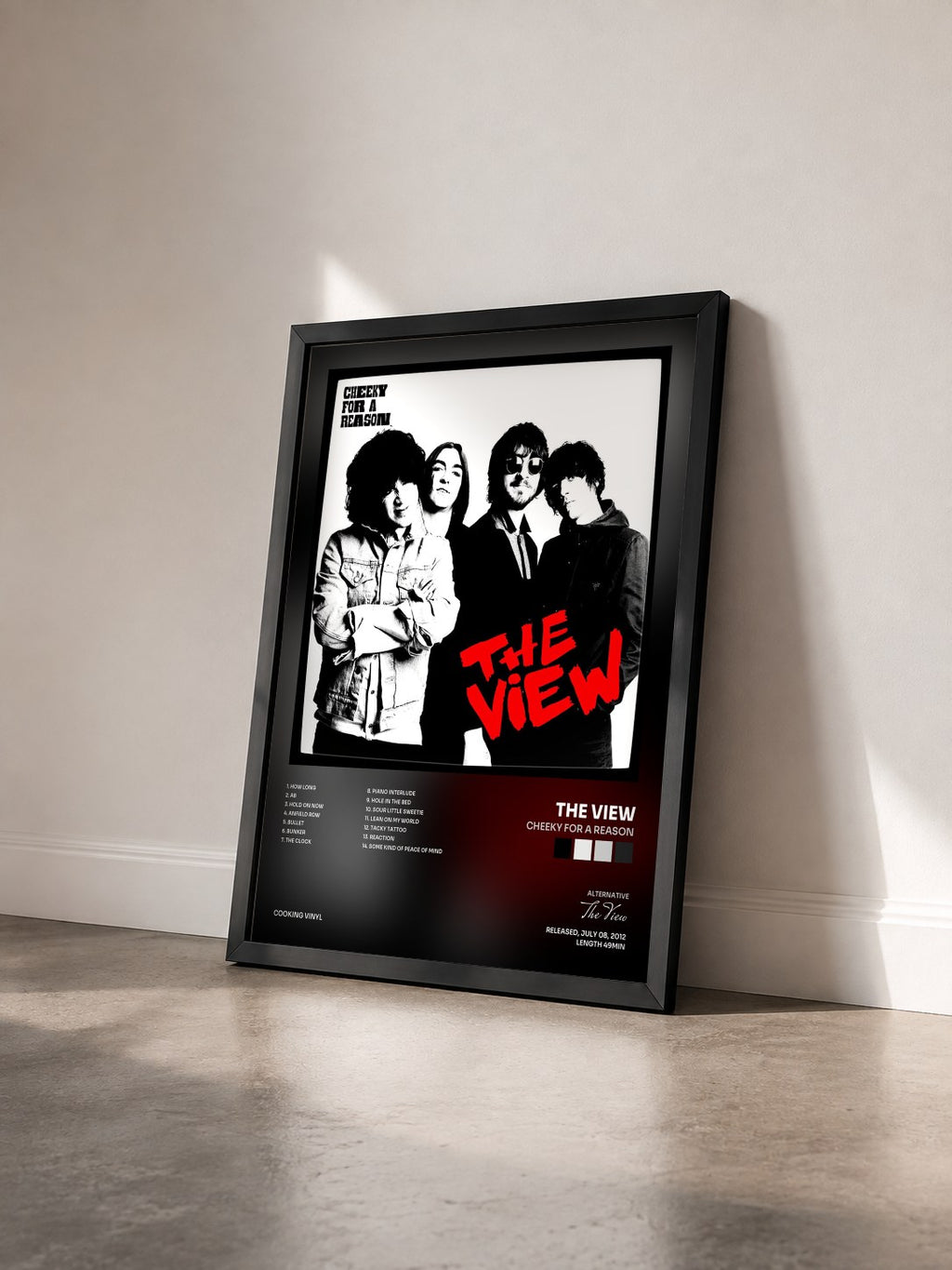 #noir Tableau de l'album Cheeky for a Reason de The View vu de trois quarts, cadre noir