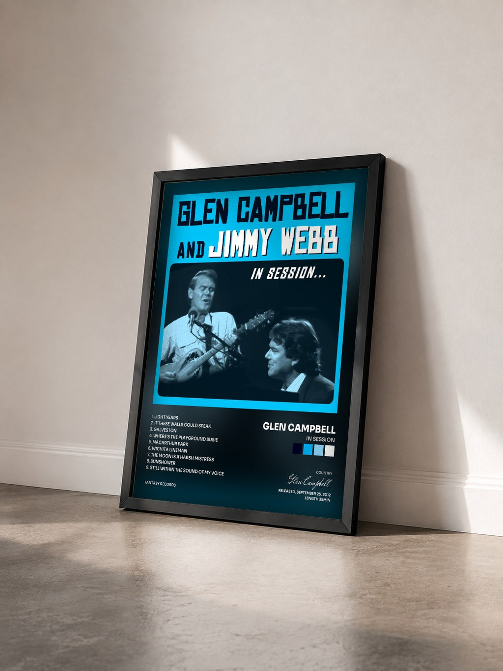 #noir Tableau de l'album In Session de Glen Campbell vu de trois quarts, cadre noir