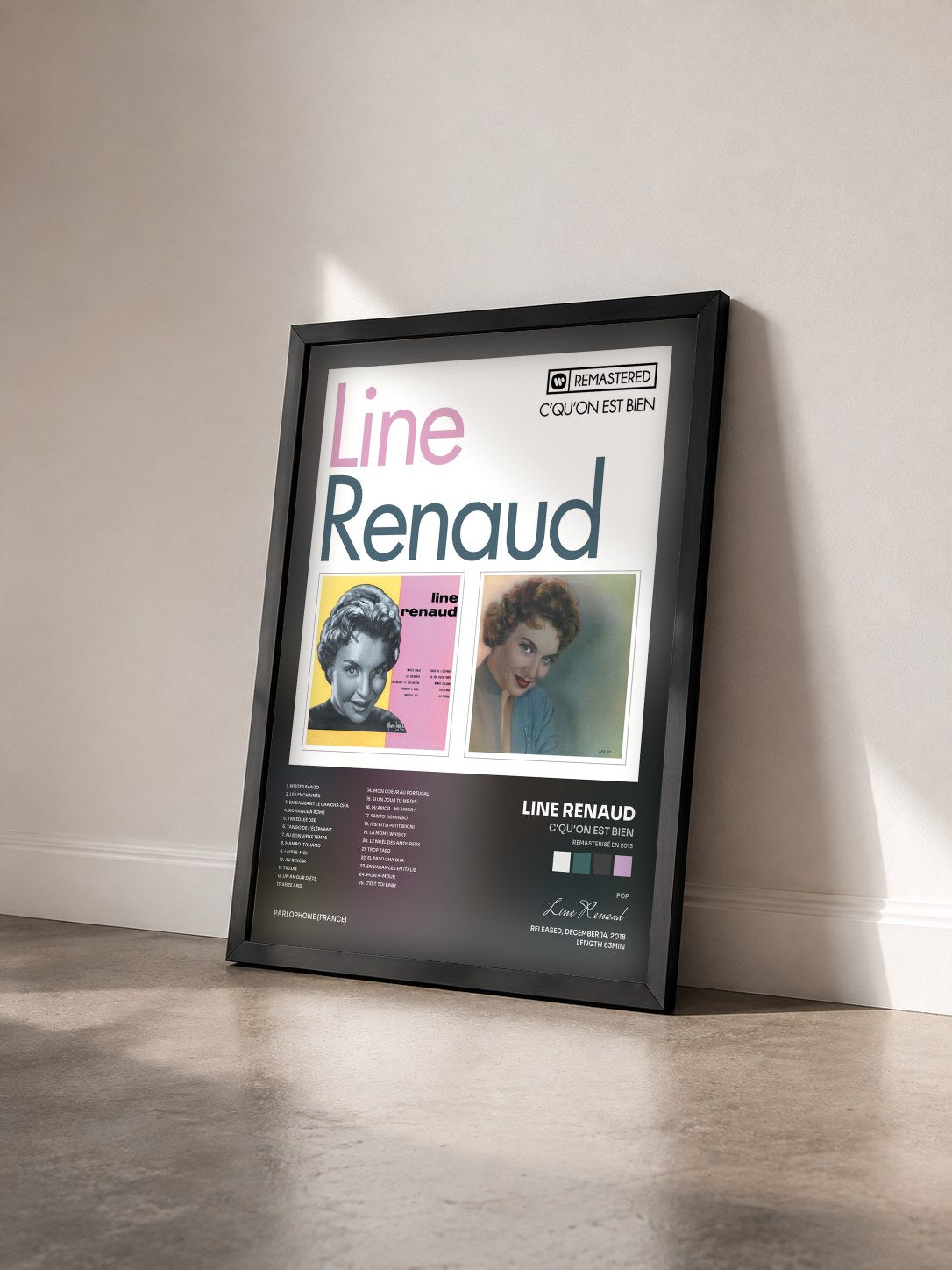 #noir Tableau de l'album C'qu'on est bien (Remasterisé en 2013) de Line Renaud vu de trois quarts, cadre noir