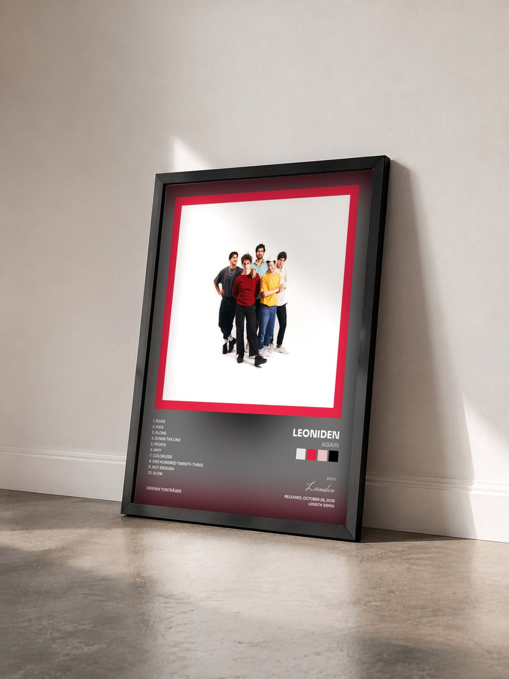 #noir Tableau de l'album Again de Leoniden vu de trois quarts, cadre noir