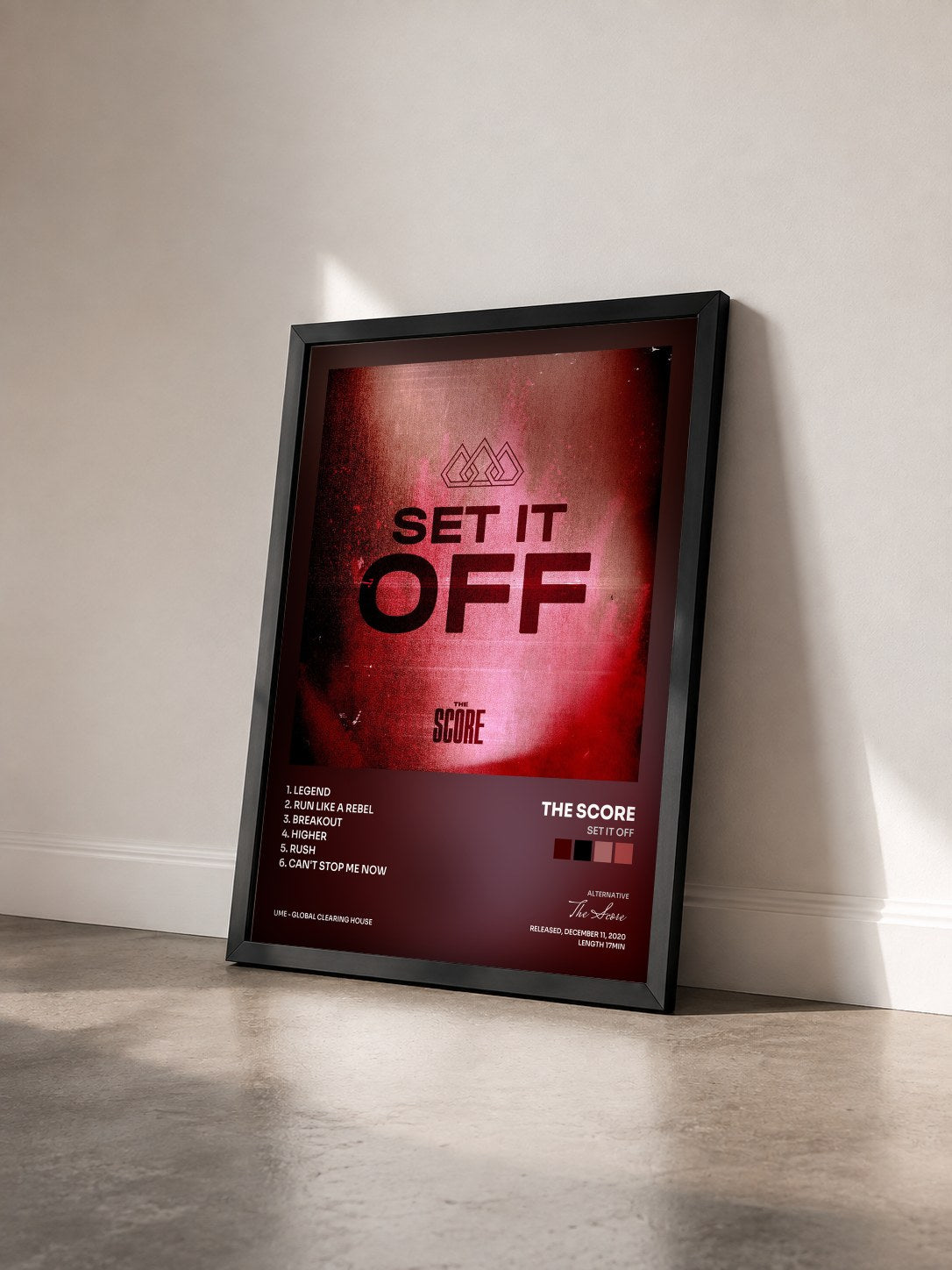 #noir Tableau de l'album Set It Off de The Score vu de trois quarts, cadre noir