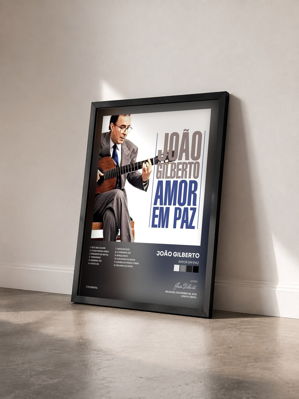 #noir Tableau de l'album Amor Em Paz de João Gilberto vu de trois quarts, cadre noir