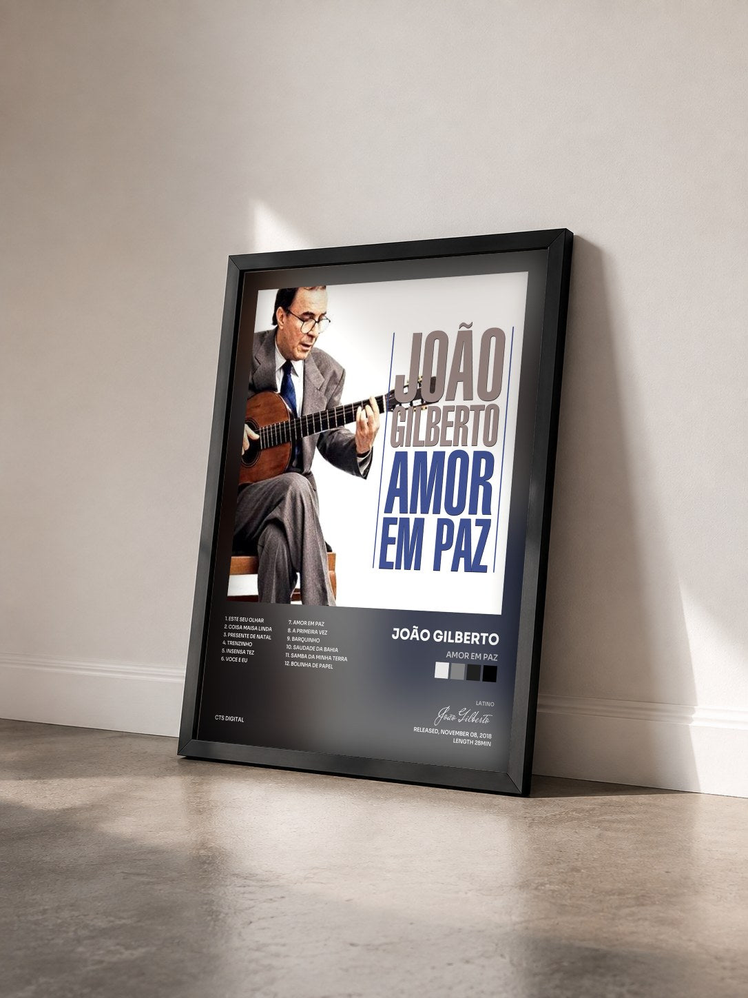 #noir Tableau de l'album Amor Em Paz de João Gilberto vu de trois quarts, cadre noir