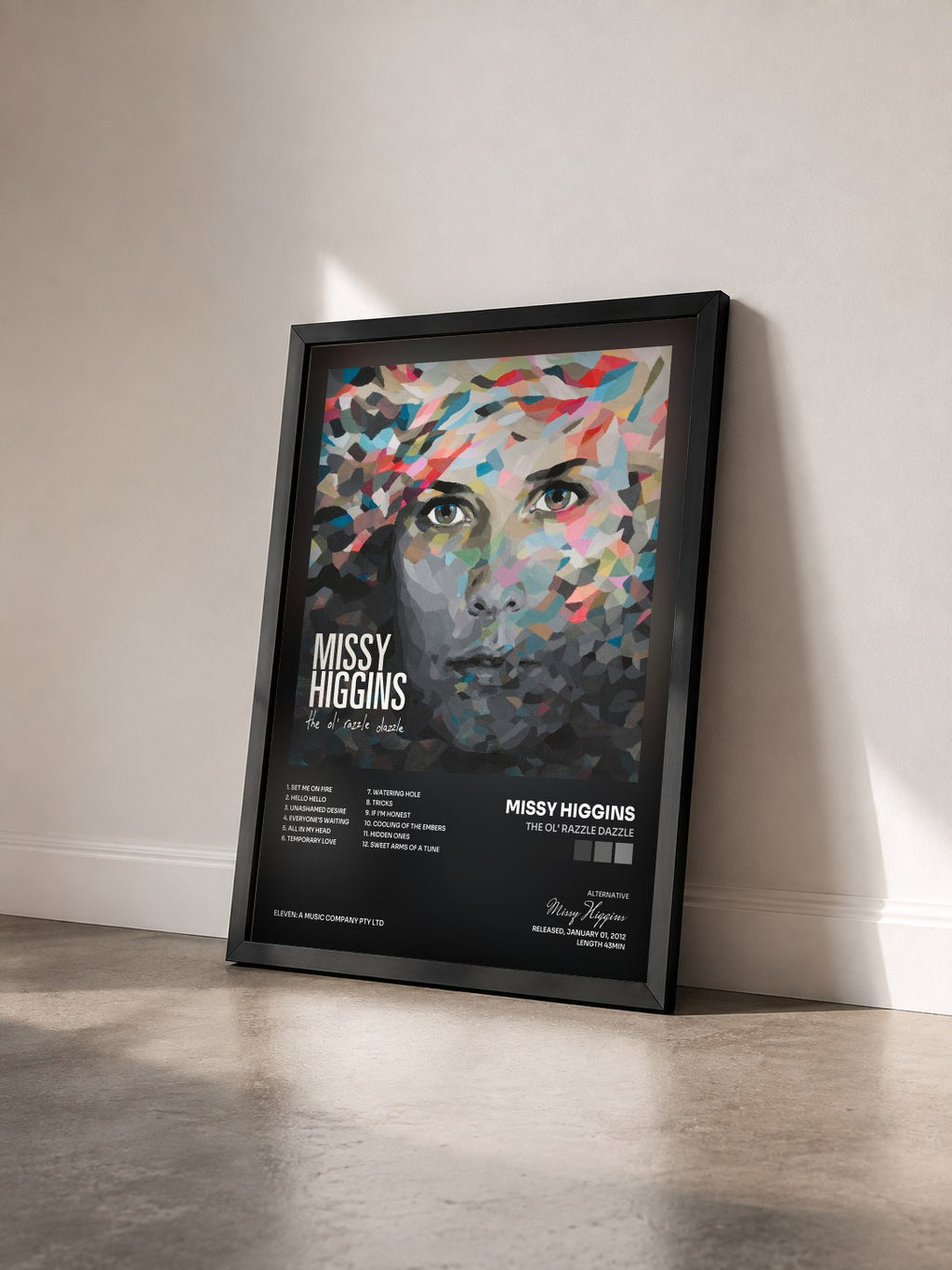 #noir Tableau de l'album The Ol' Razzle Dazzle de Missy Higgins vu de trois quarts, cadre noir