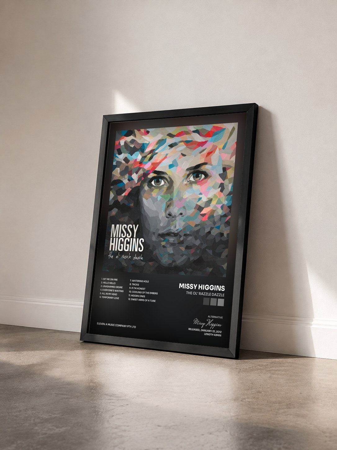 #noir Tableau de l'album The Ol' Razzle Dazzle de Missy Higgins vu de trois quarts, cadre noir