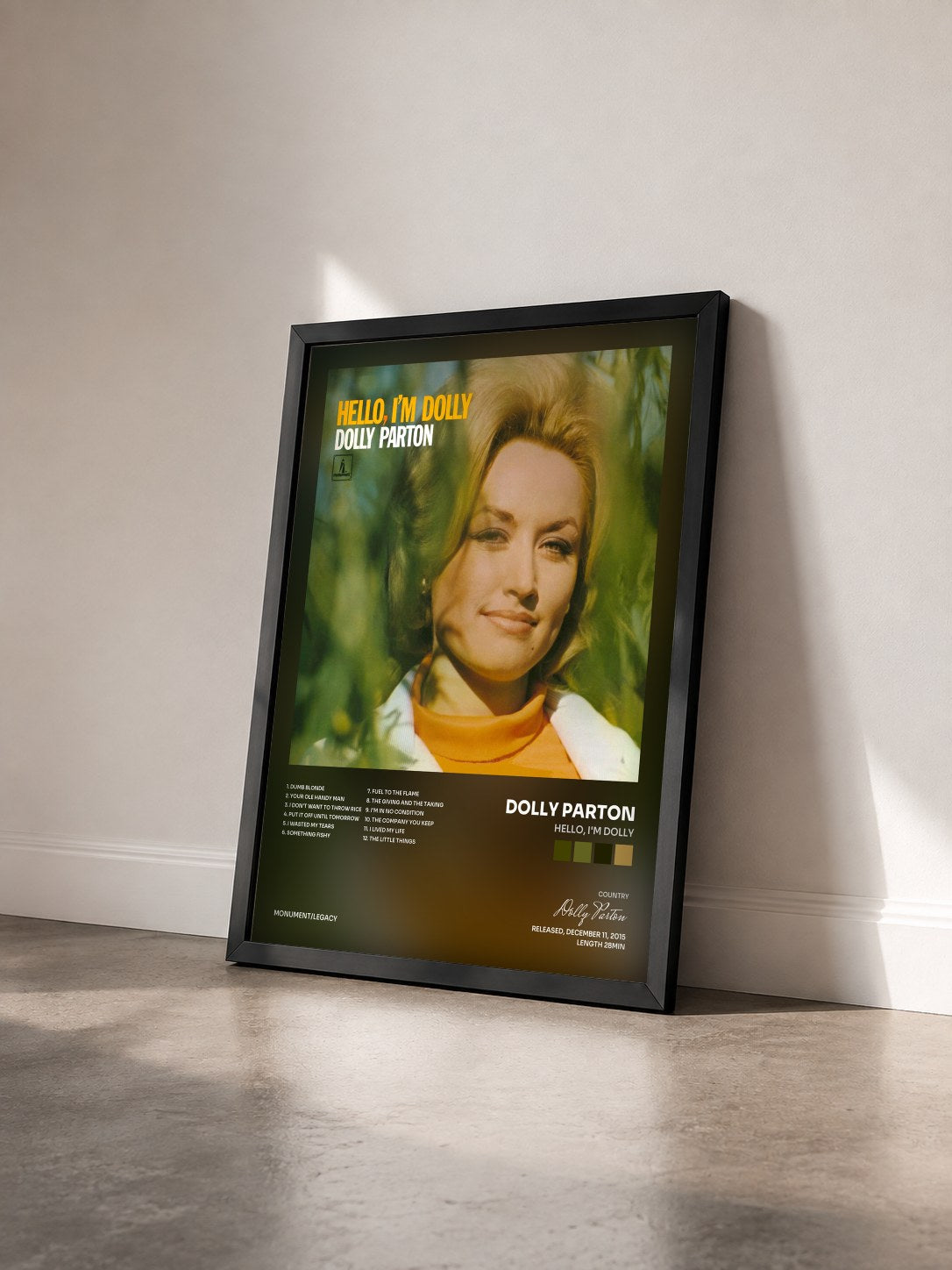 #noir Tableau de l'album Hello, I'm Dolly de Dolly Parton vu de trois quarts, cadre noir