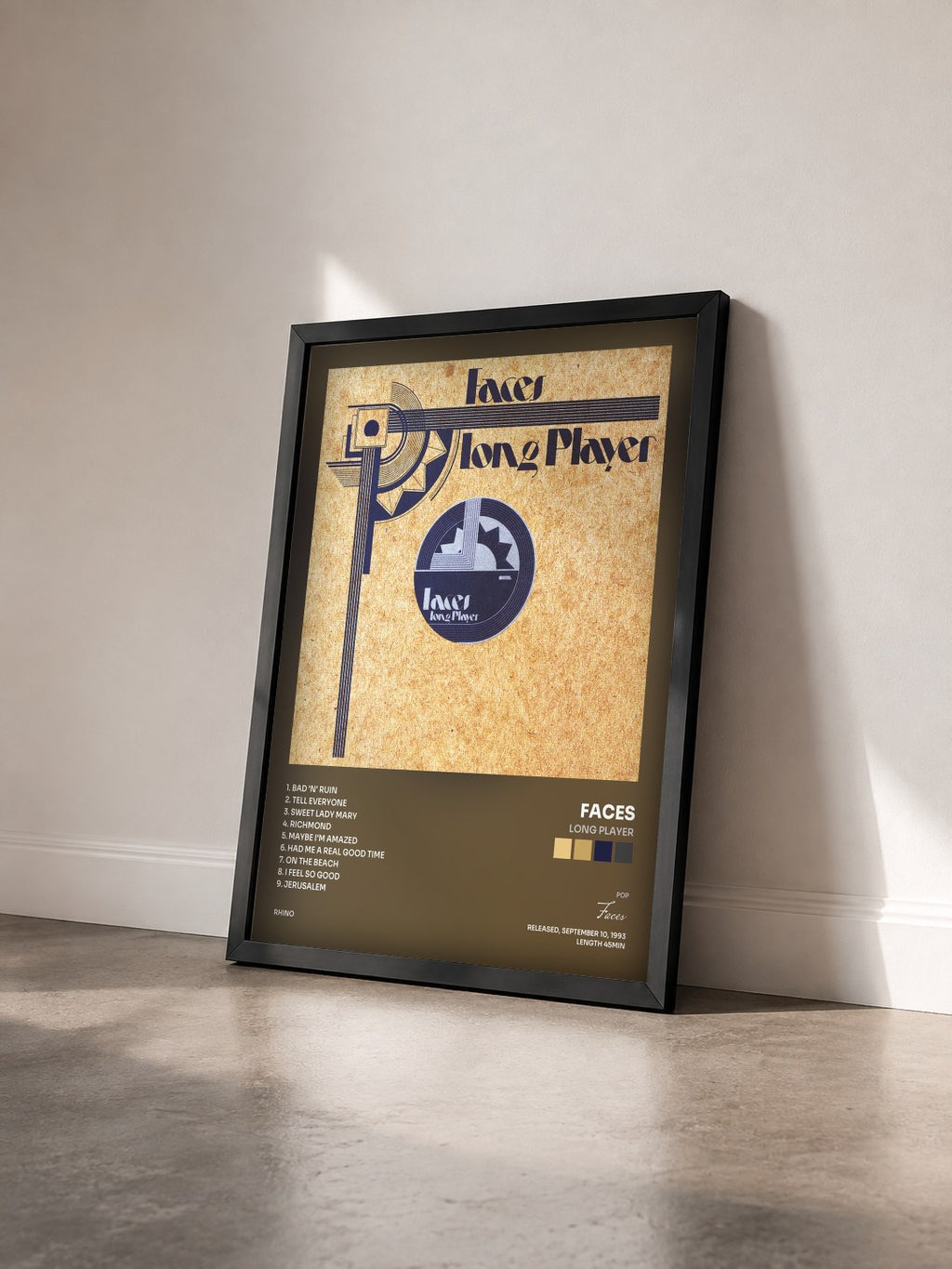 #noir Tableau de l'album Long Player de Faces vu de trois quarts, cadre noir