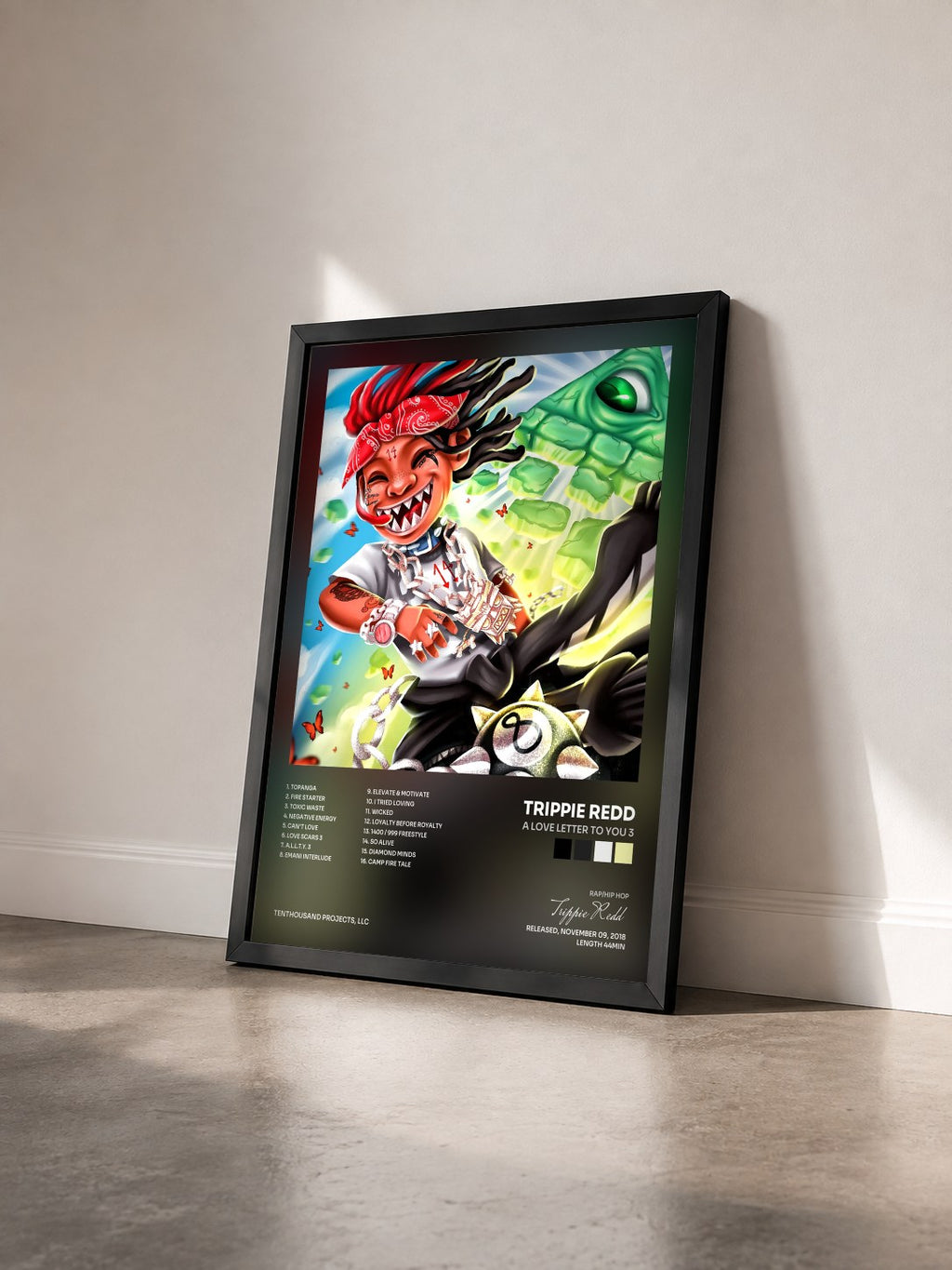 #noir Tableau de l'album A Love Letter To You 3 de Trippie Redd vu de trois quarts, cadre noir