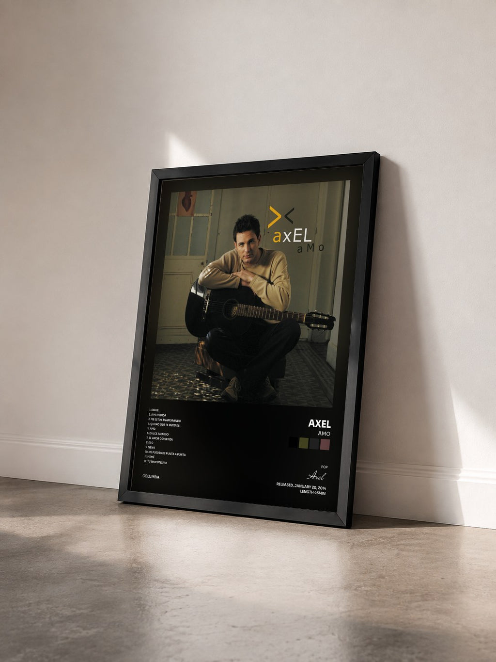 #noir Tableau de l'album Amo de Axel vu de trois quarts, cadre noir