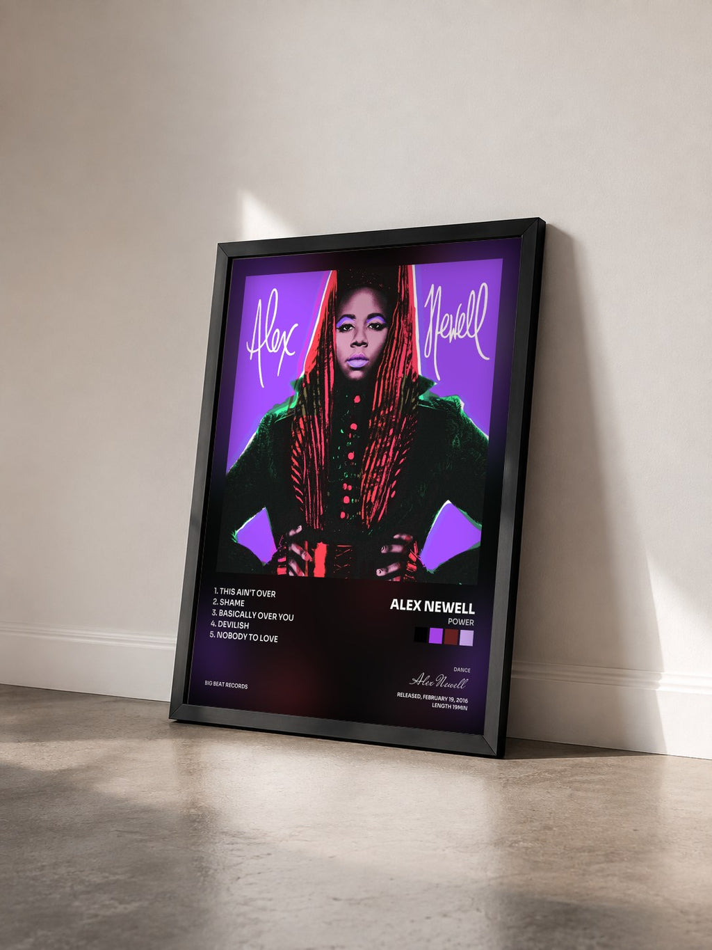 #noir Tableau de l'album POWER de Alex Newell vu de trois quarts, cadre noir