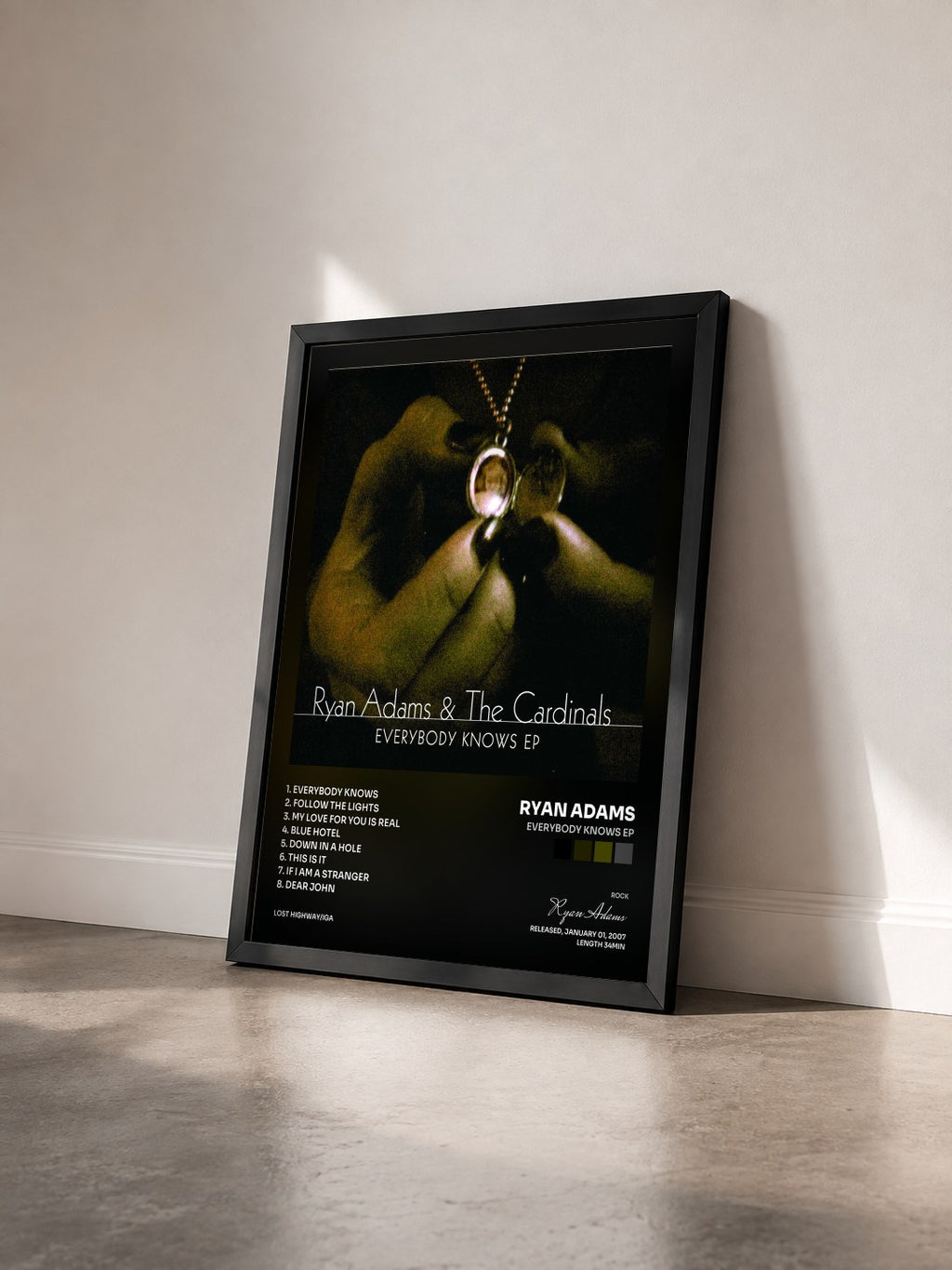 #noir Tableau de l'album Everybody Knows EP de Ryan Adams vu de trois quarts, cadre noir