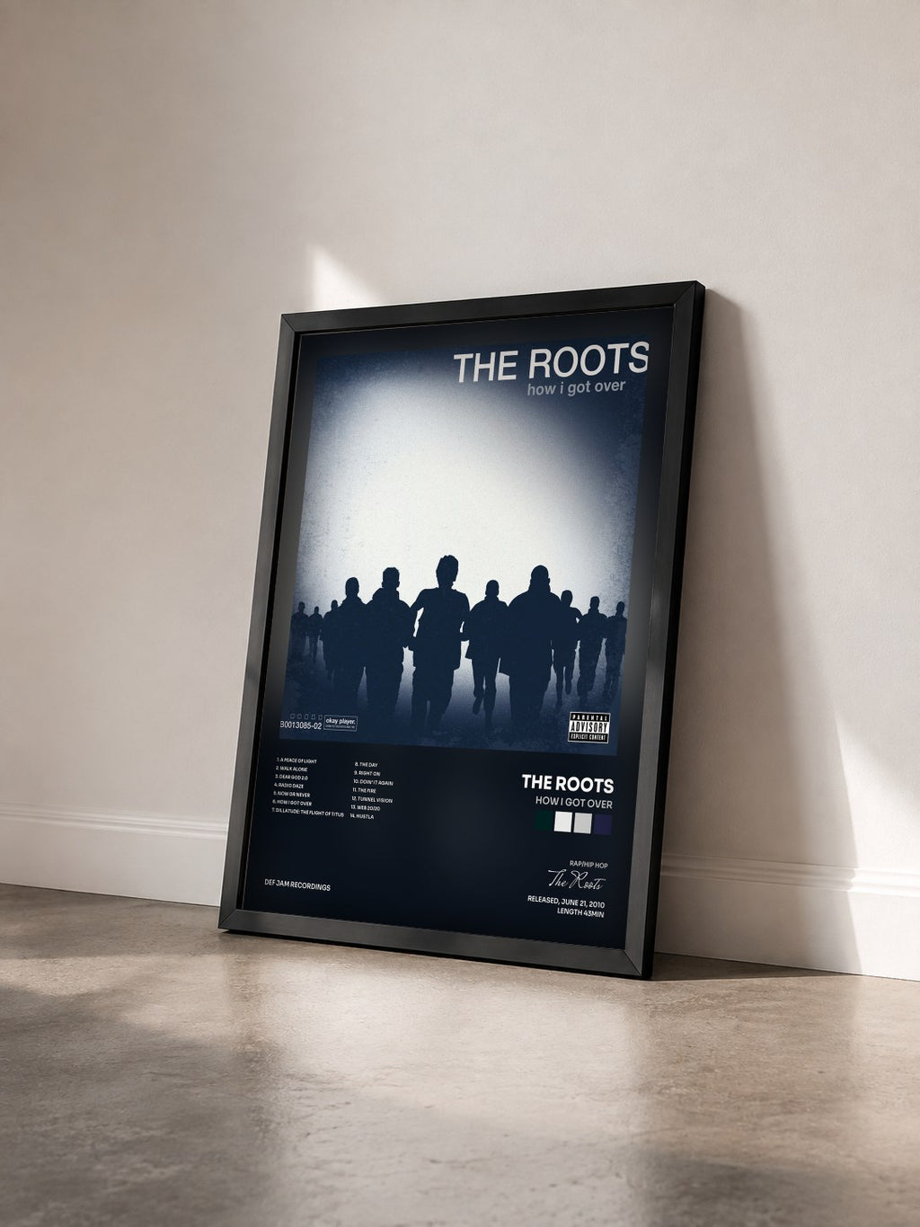 #noir Tableau de l'album How I Got Over de The Roots vu de trois quarts, cadre noir