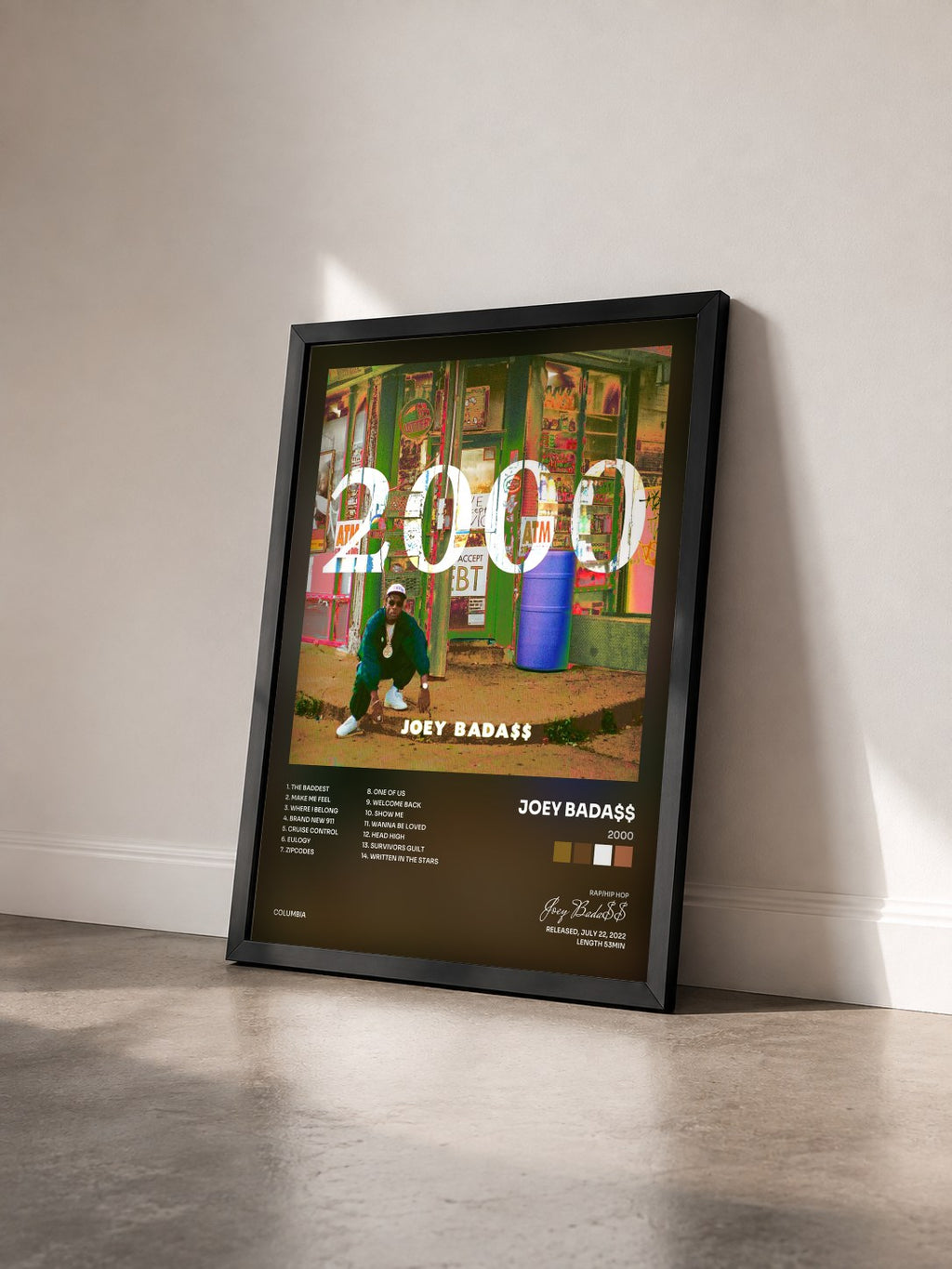 #noir Tableau de l'album 2000 de Joey Bada$$ vu de trois quarts, cadre noir
