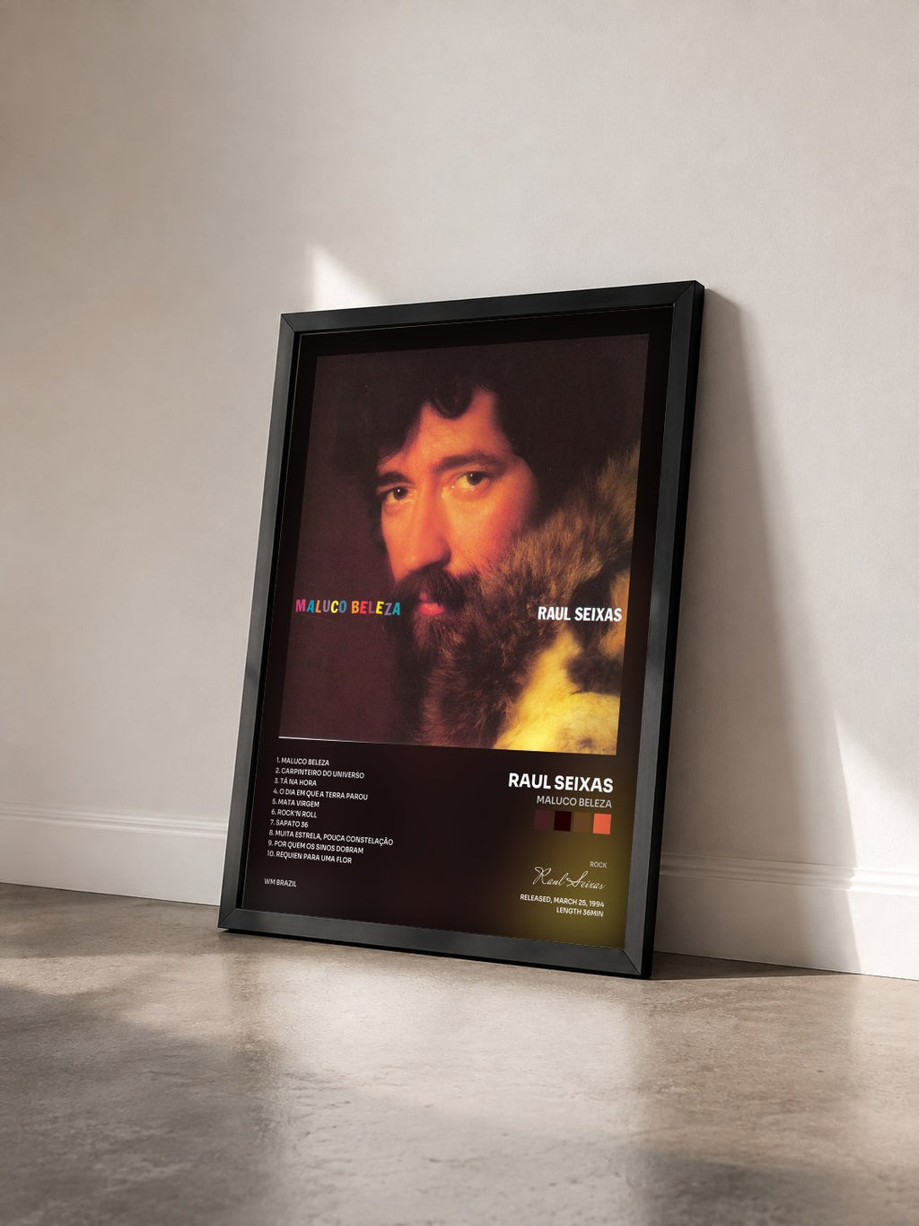 #noir Tableau de l'album Maluco Beleza de Raul Seixas vu de trois quarts, cadre noir