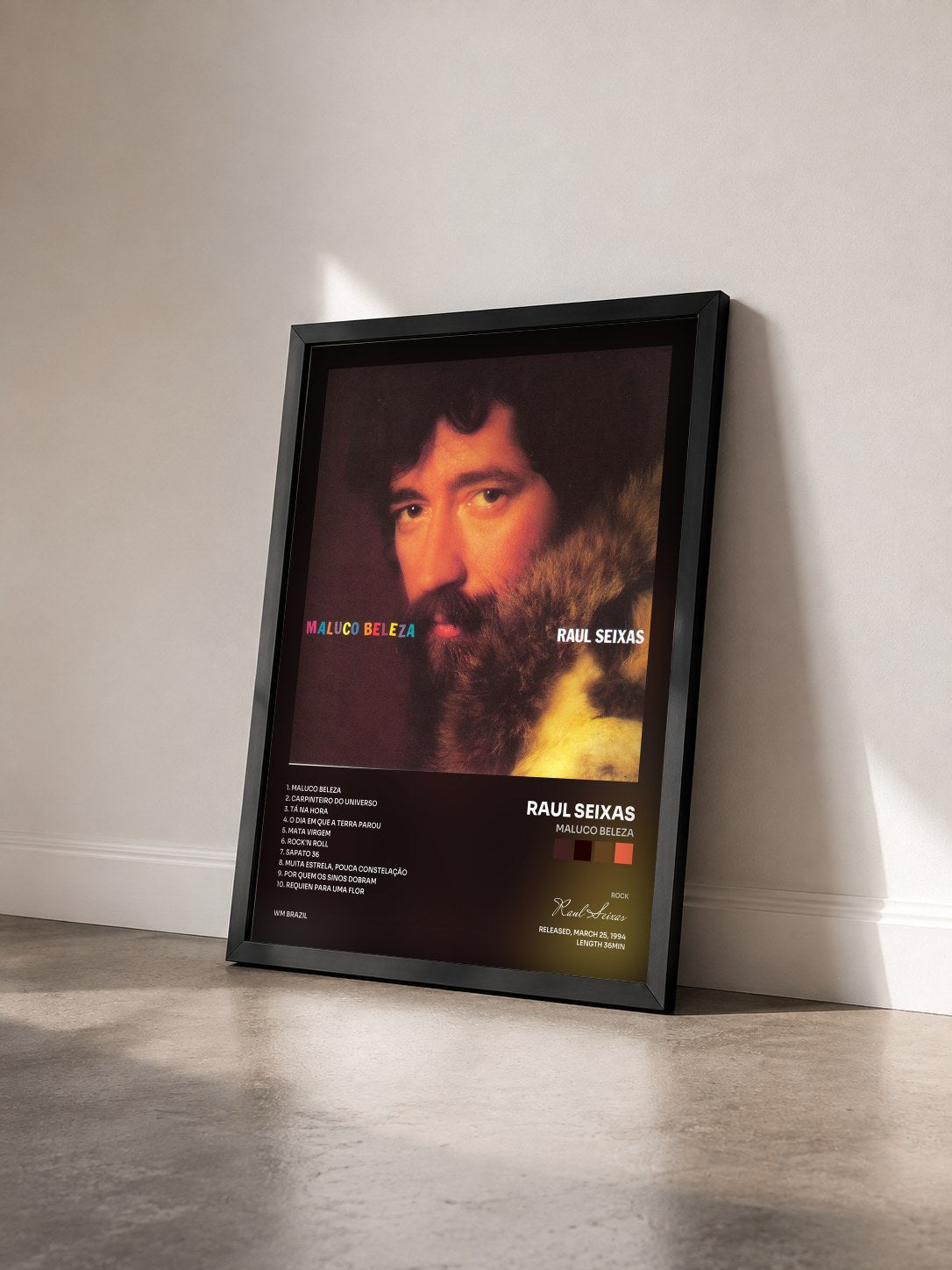 #noir Tableau de l'album Maluco Beleza de Raul Seixas vu de trois quarts, cadre noir