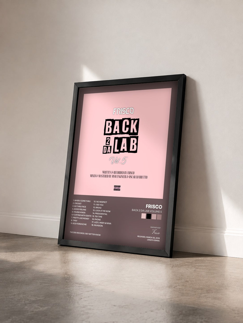 #noir Tableau de l'album Back 2 Da Lab Volume 5 de Frisco vu de trois quarts, cadre noir