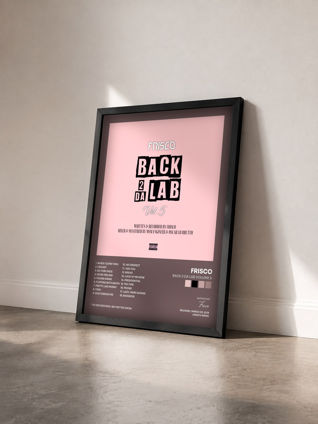 #noir Tableau de l'album Back 2 Da Lab Volume 5 de Frisco vu de trois quarts, cadre noir