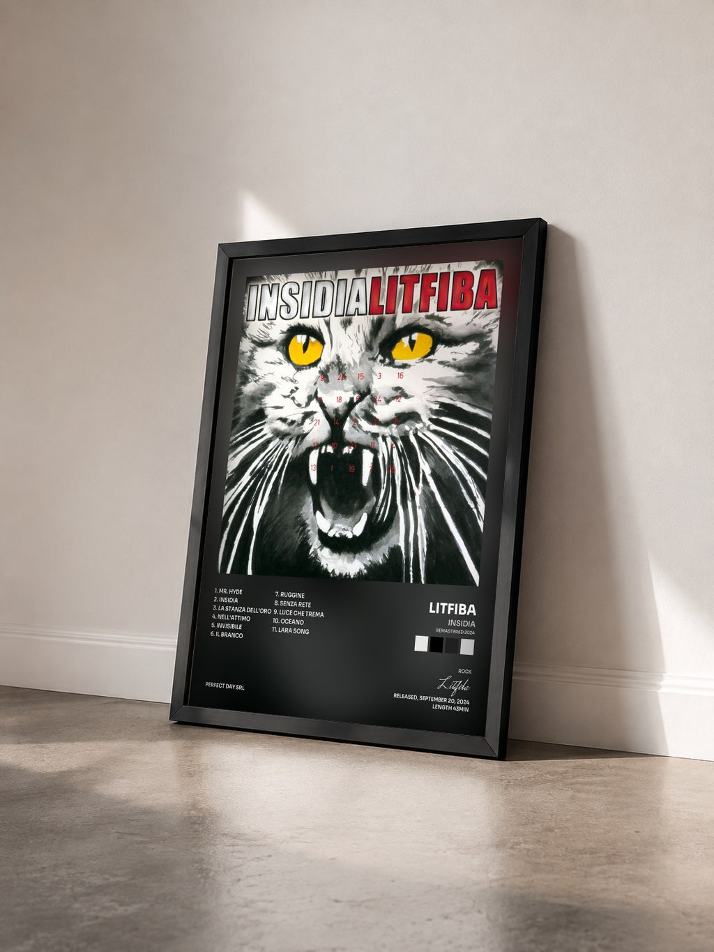 #noir Tableau de l'album Insidia (Remastered 2024) de Litfiba vu de trois quarts, cadre noir