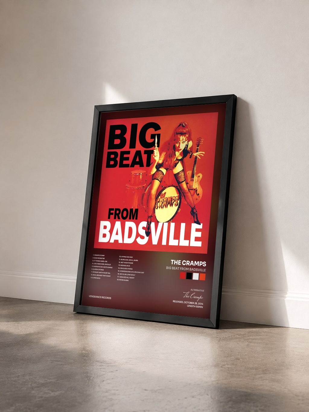 #noir Tableau de l'album Big Beat from Badsville de The Cramps vu de trois quarts, cadre noir