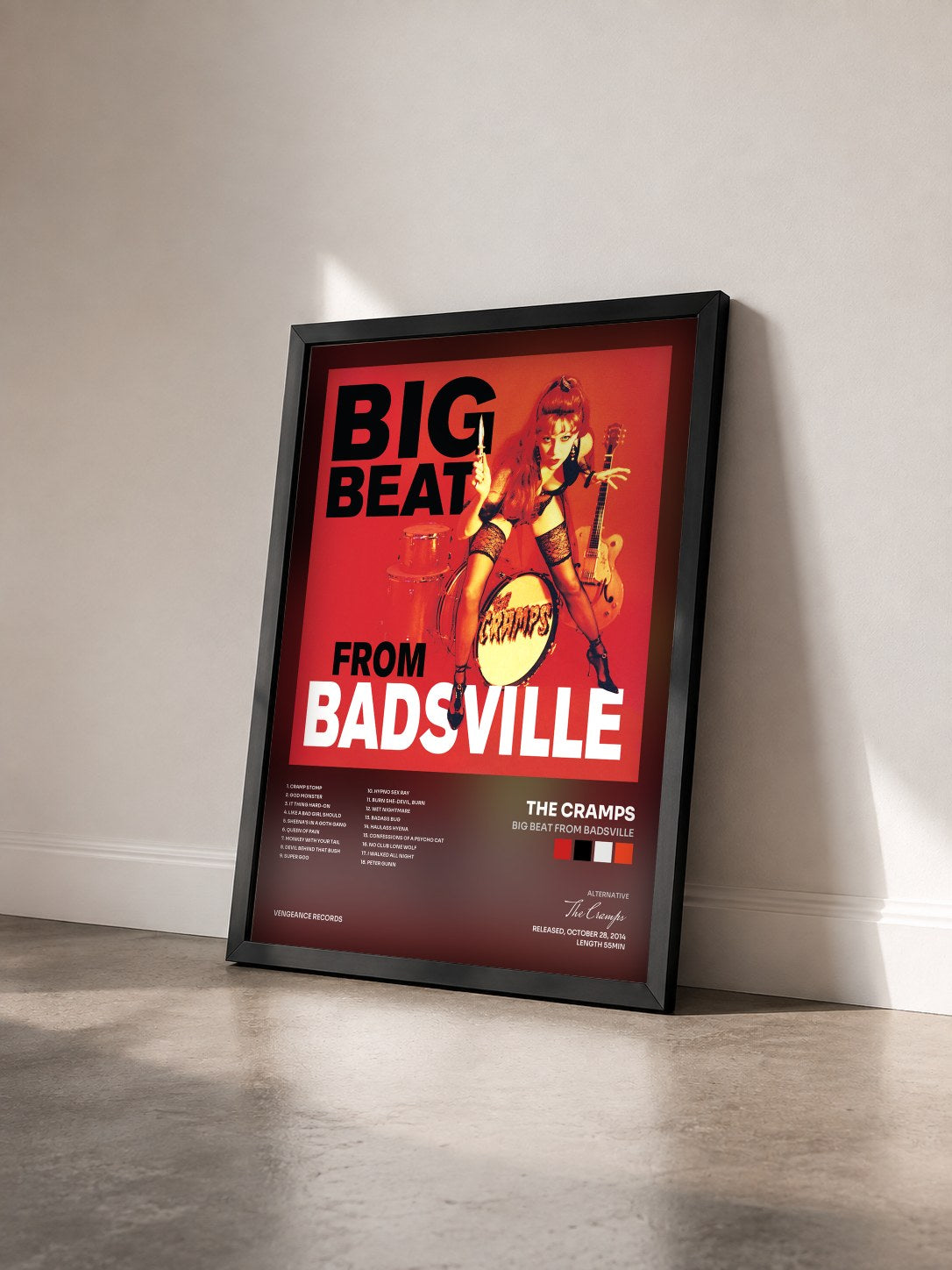 #noir Tableau de l'album Big Beat from Badsville de The Cramps vu de trois quarts, cadre noir